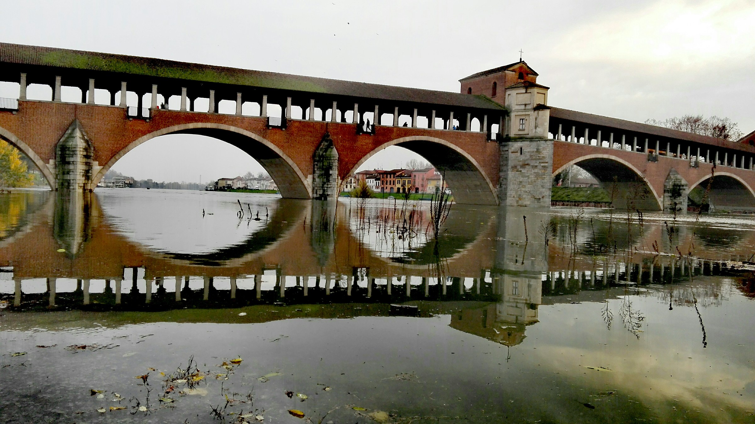 Pavia: Covered bridge and Ticino in full.