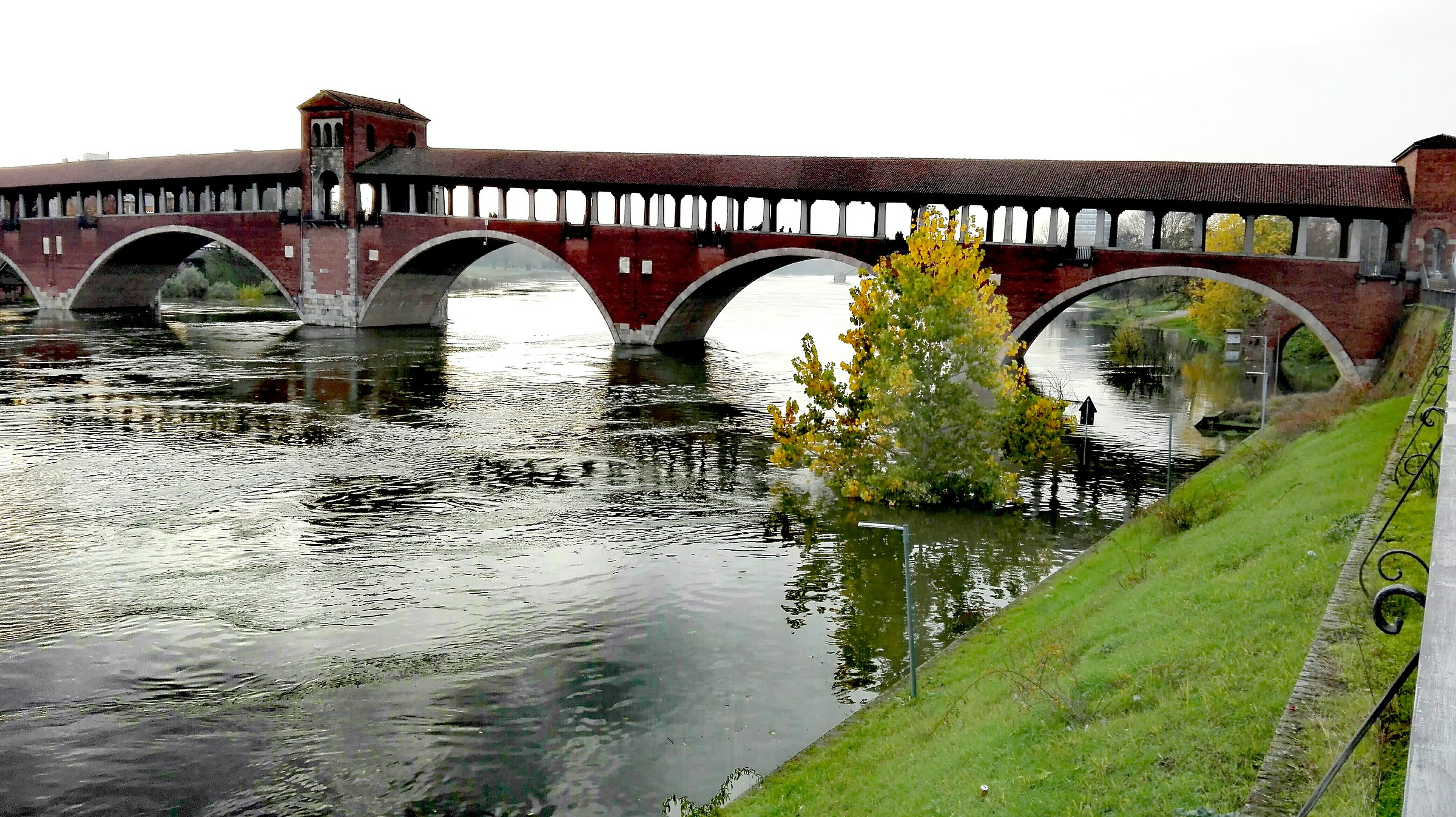 Pavia: Covered bridge and Ticino in full.