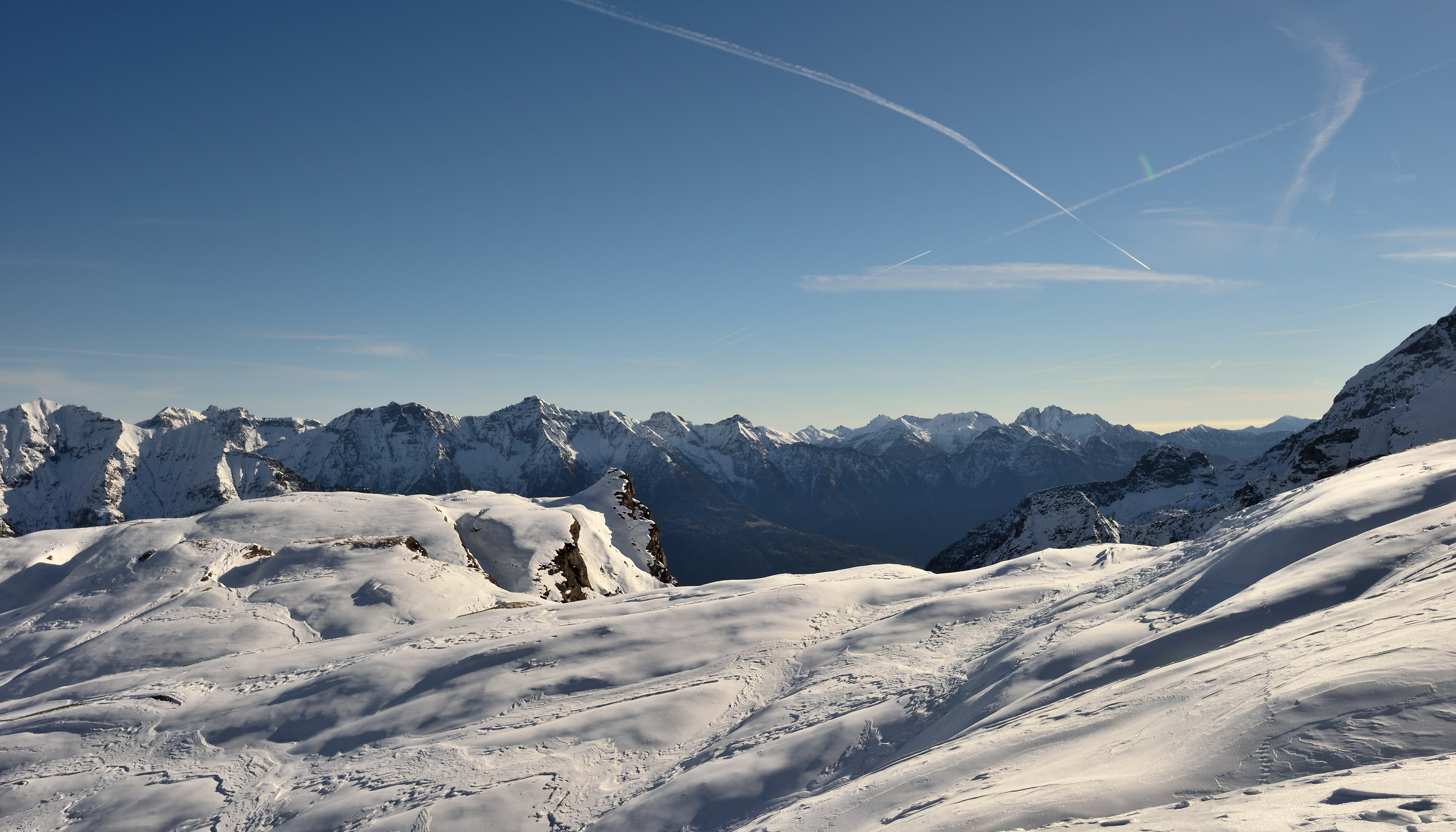 from about altitude 2300m individual tracks for downhill