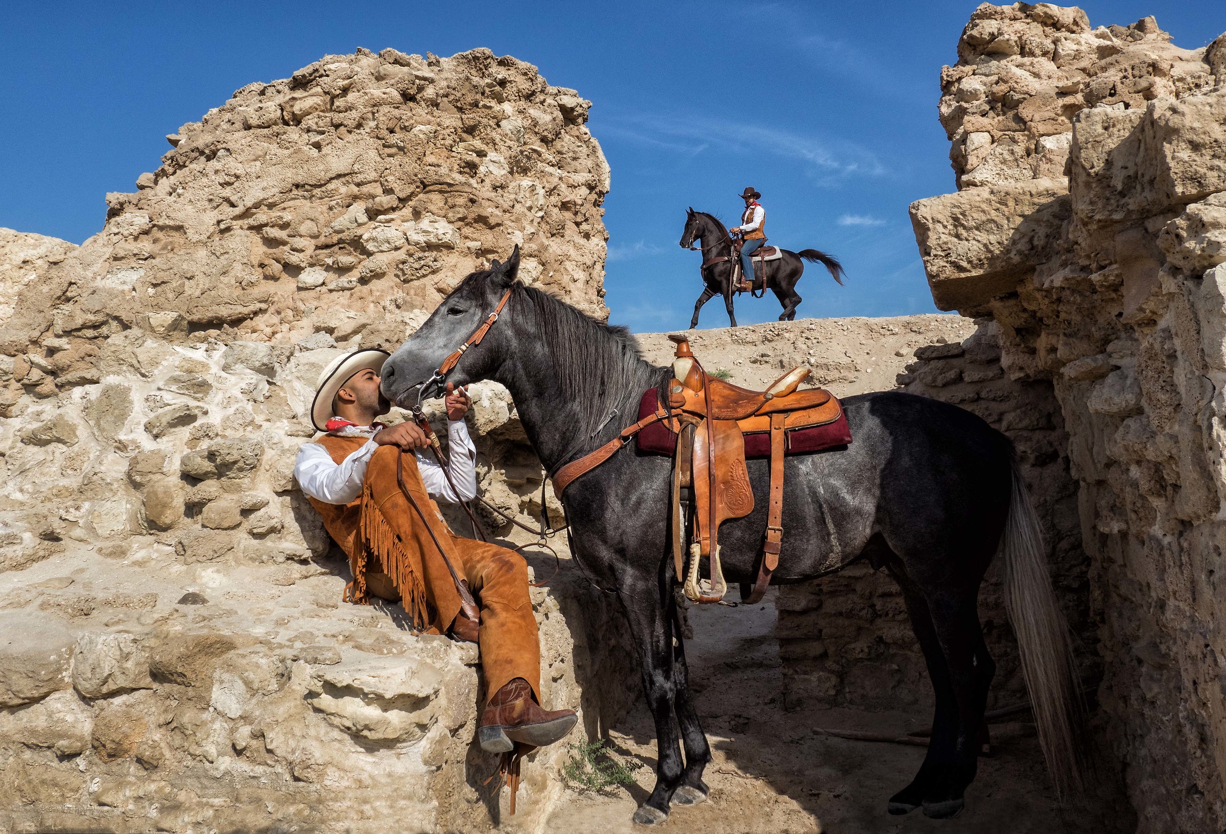 Bahraini Cowboys with arab horses