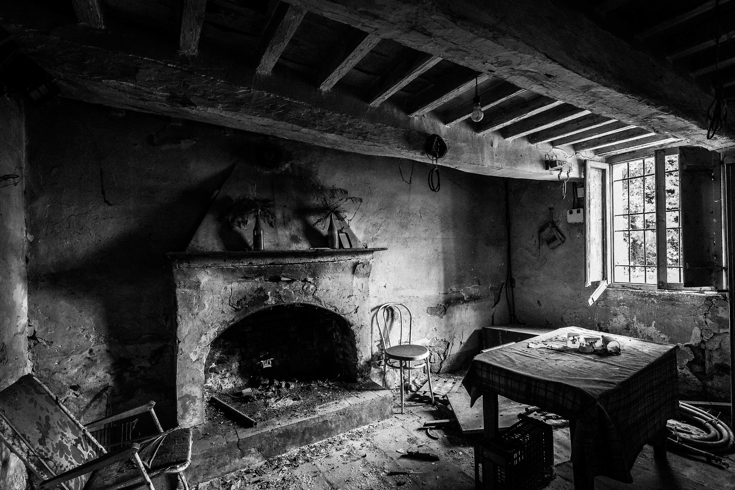 The old fireplace B & W
