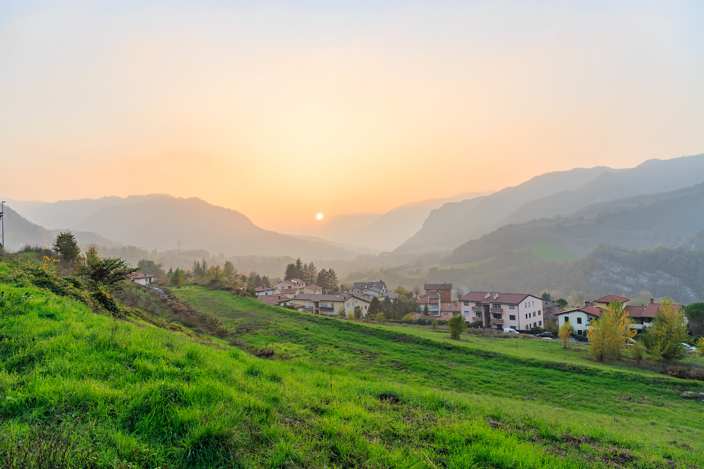 autumn sunset over the village of Salvaro