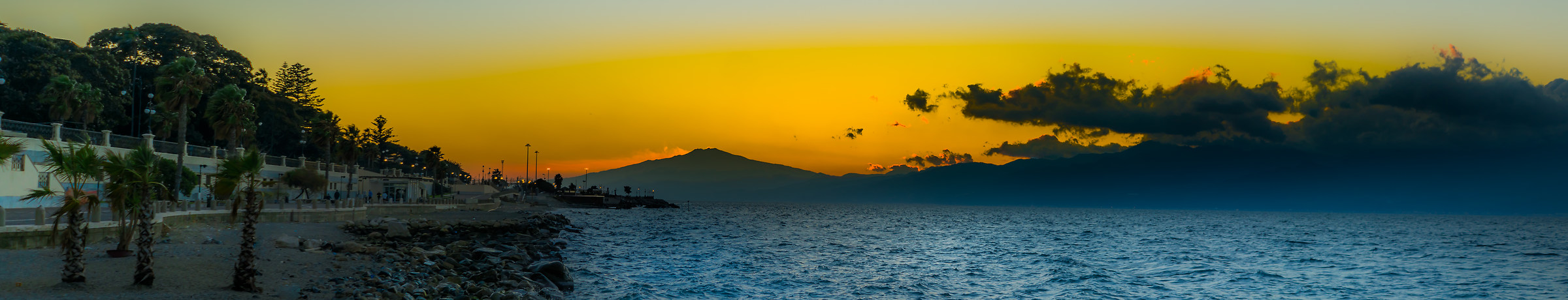 The Etna volcano seen from the Straits of Messina
