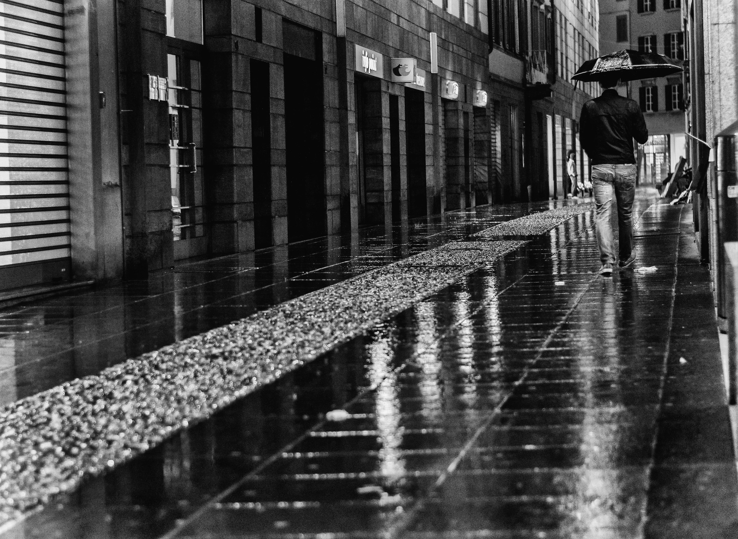 Two steps under the umbrella