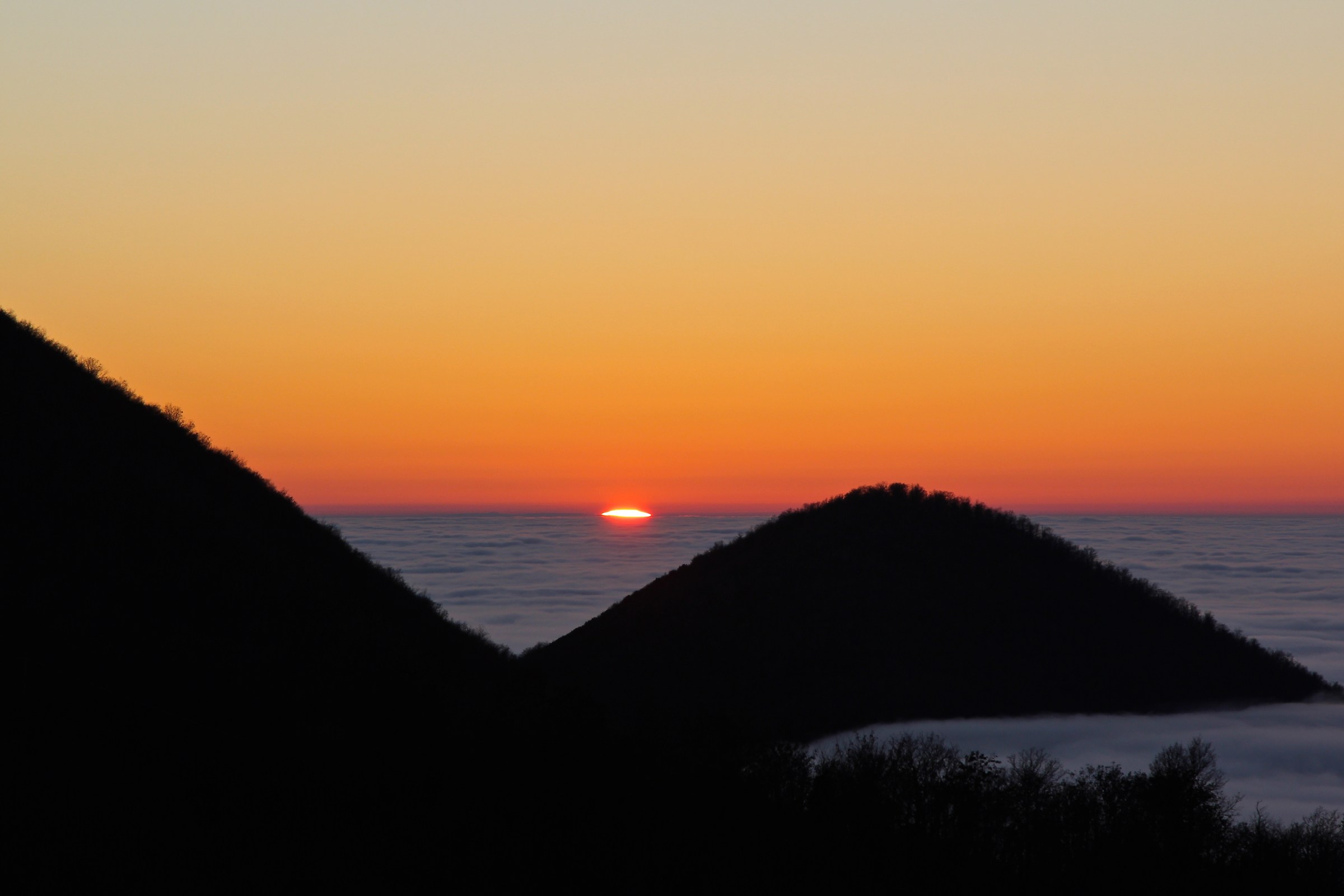 Sunset over the sea of ??fog