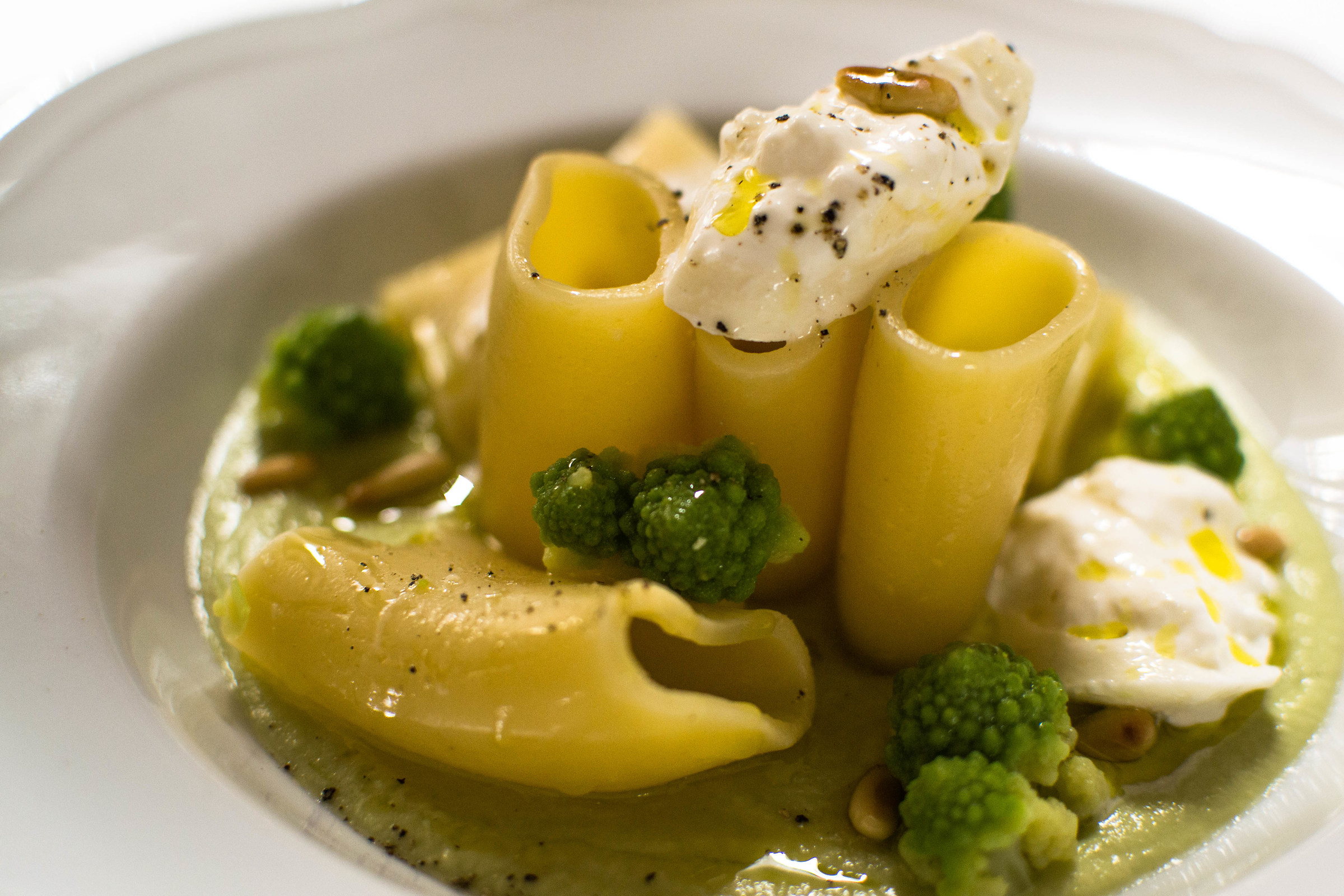 Paccheri burrata and Roman cabbage