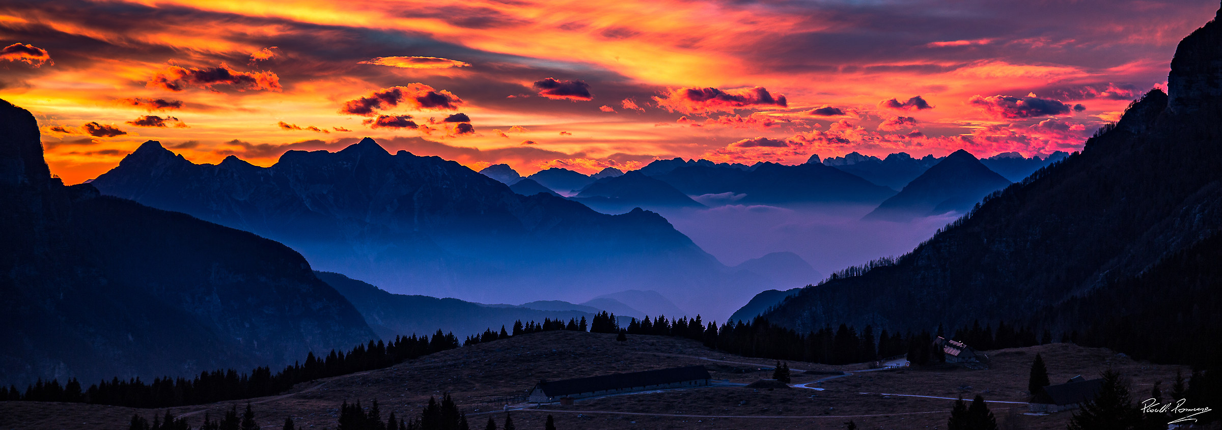 panorama of mountain pastures montasio