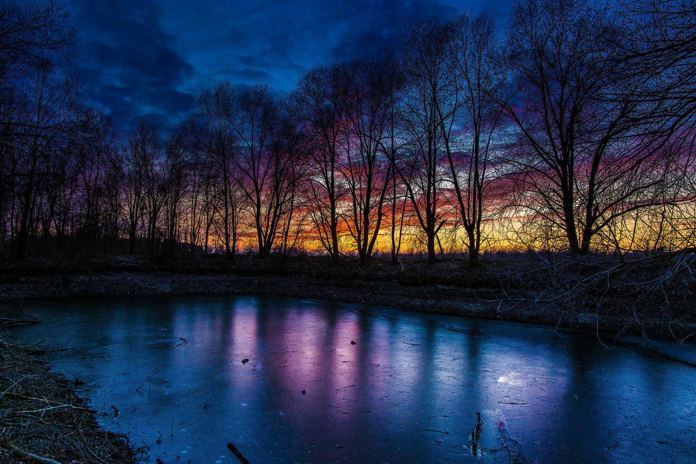 Gainago sunset on the frozen lake