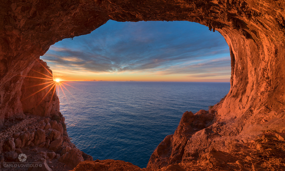 Ligurian Sea sunrise from the Cave of the Counterfeiters