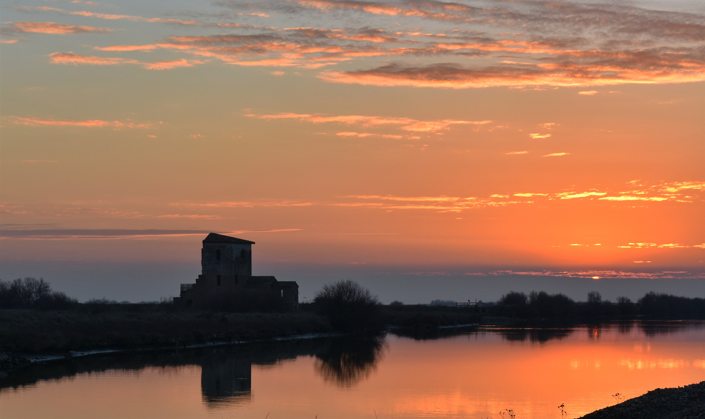 red tower near the salt pans of Comacchio