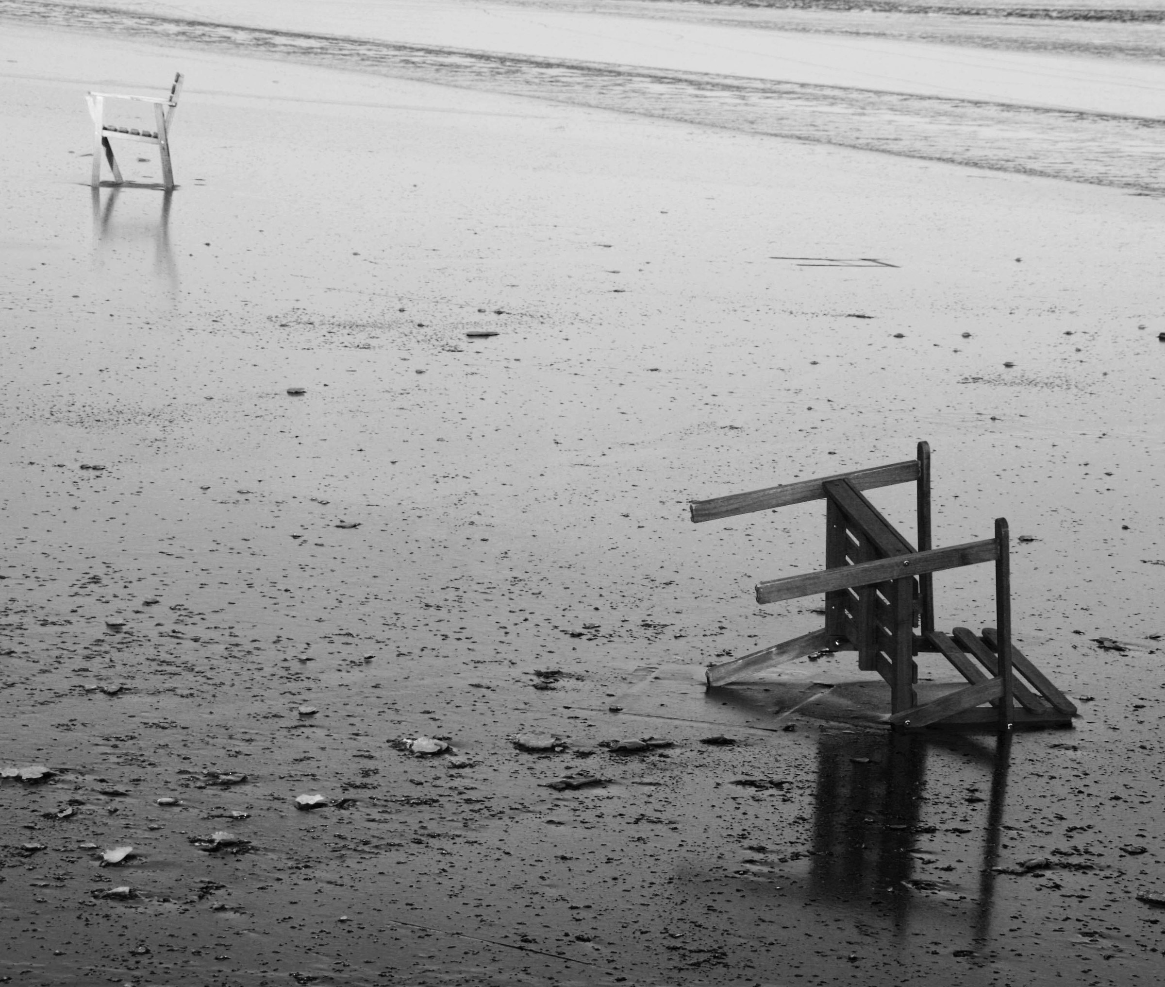 The chairs on the frozen lake