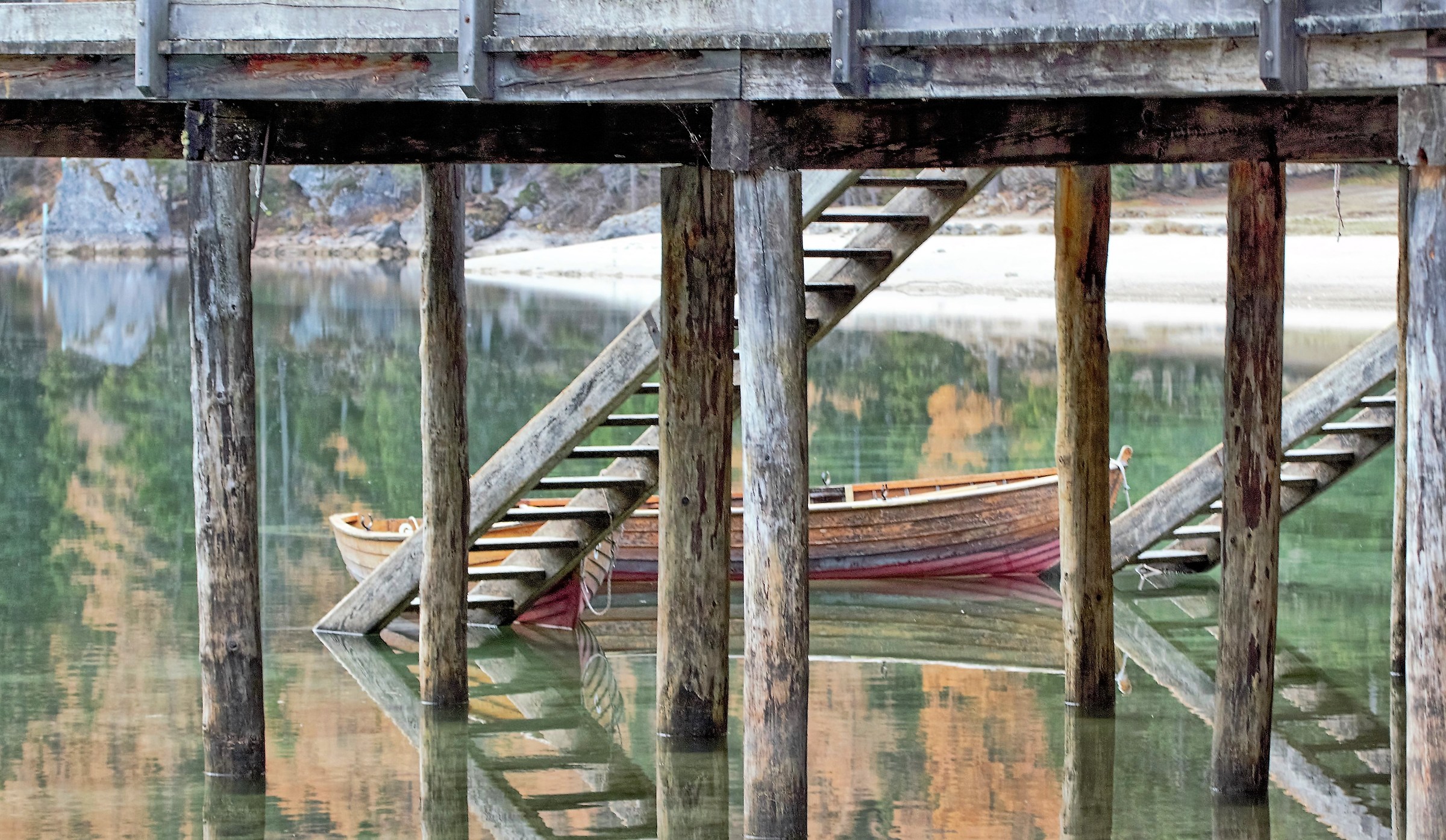 The small boat in the marina lake Braies