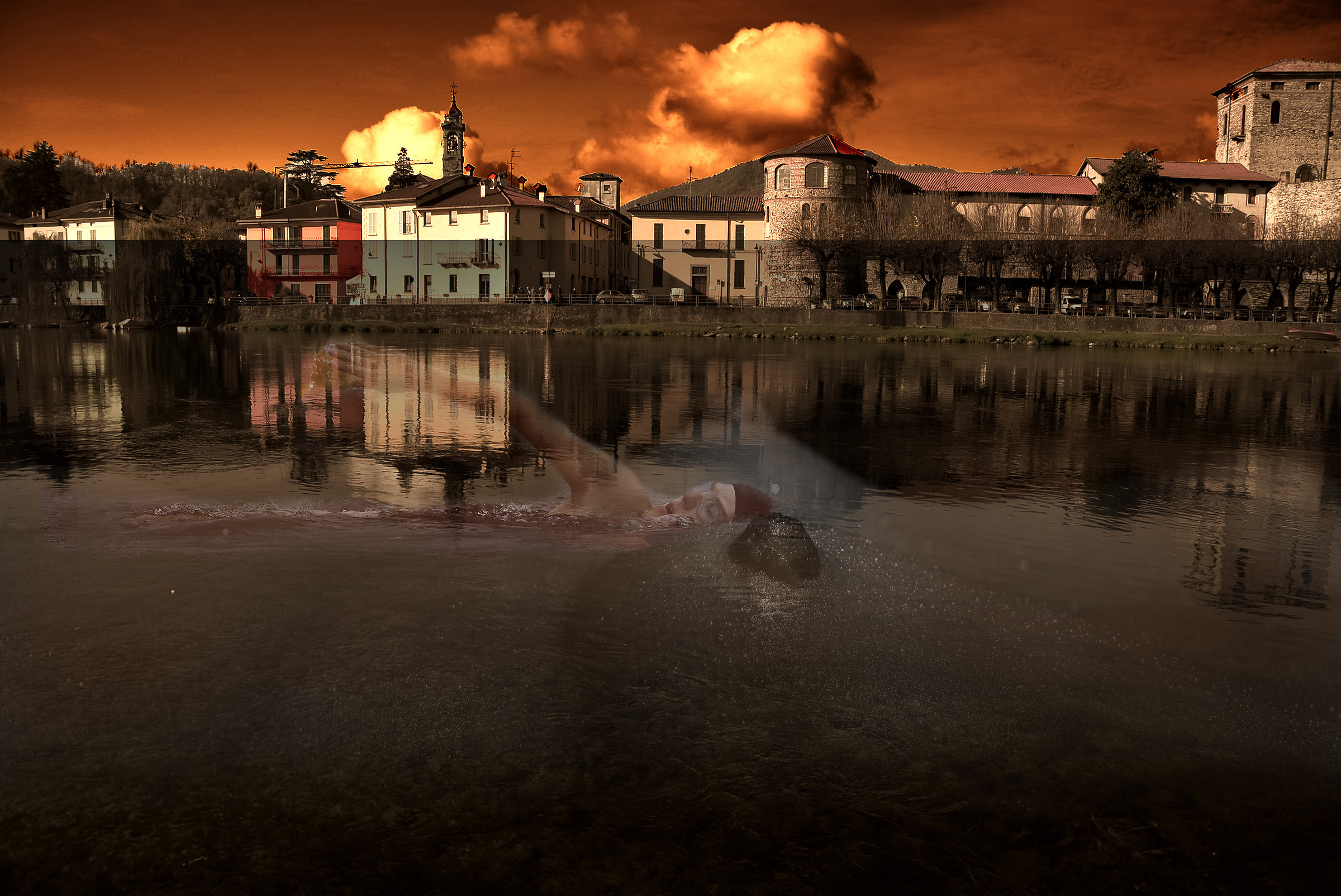 swimming between and t ...