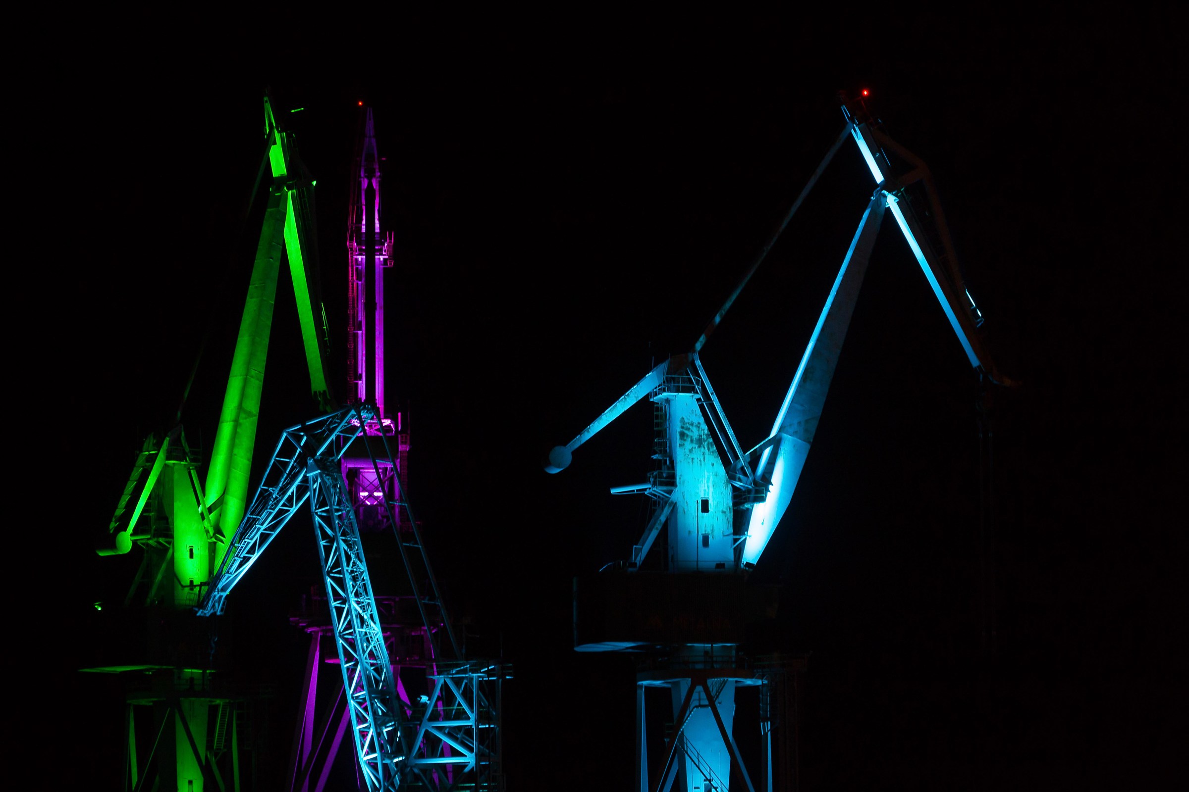 Pola, the cranes of the commercial port at night