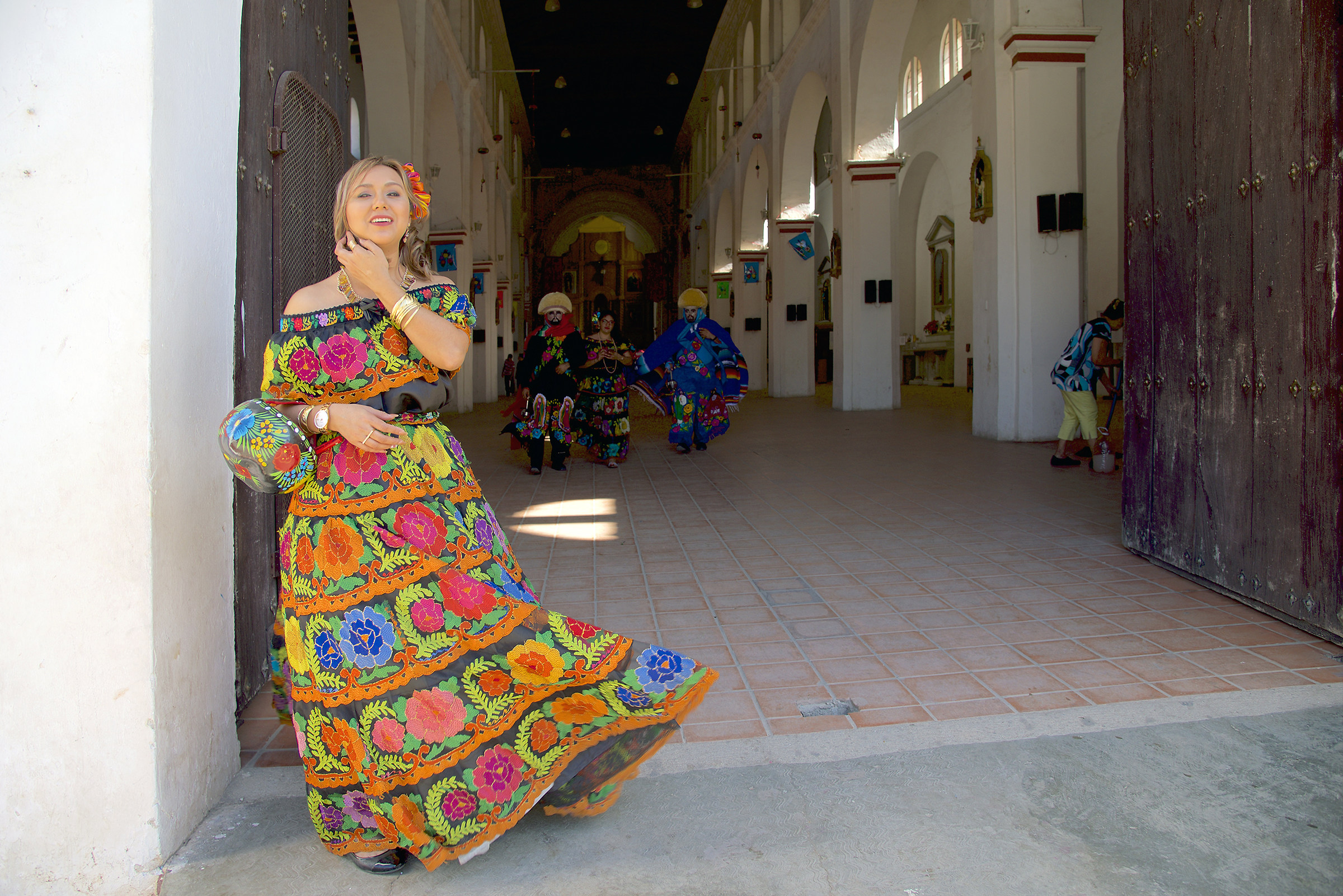 Young girl out of the church