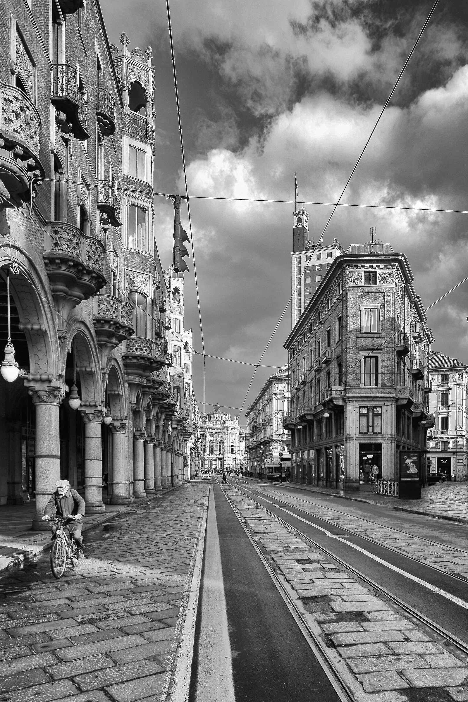 pedaling alone in via Pietro Micca