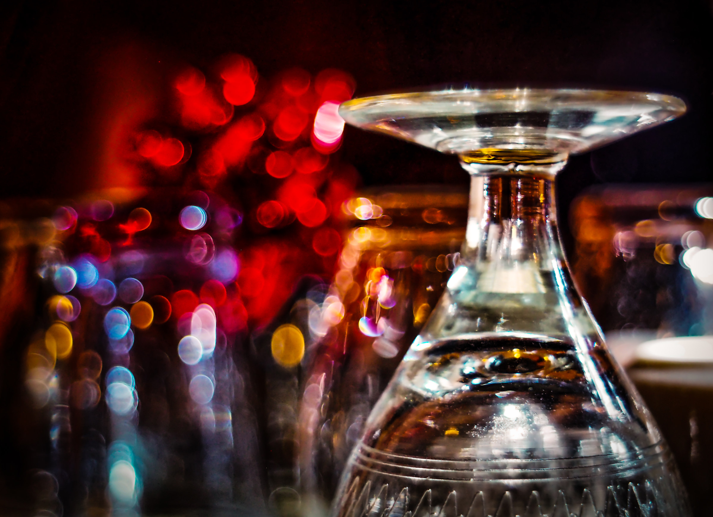 night, a bar, a glass