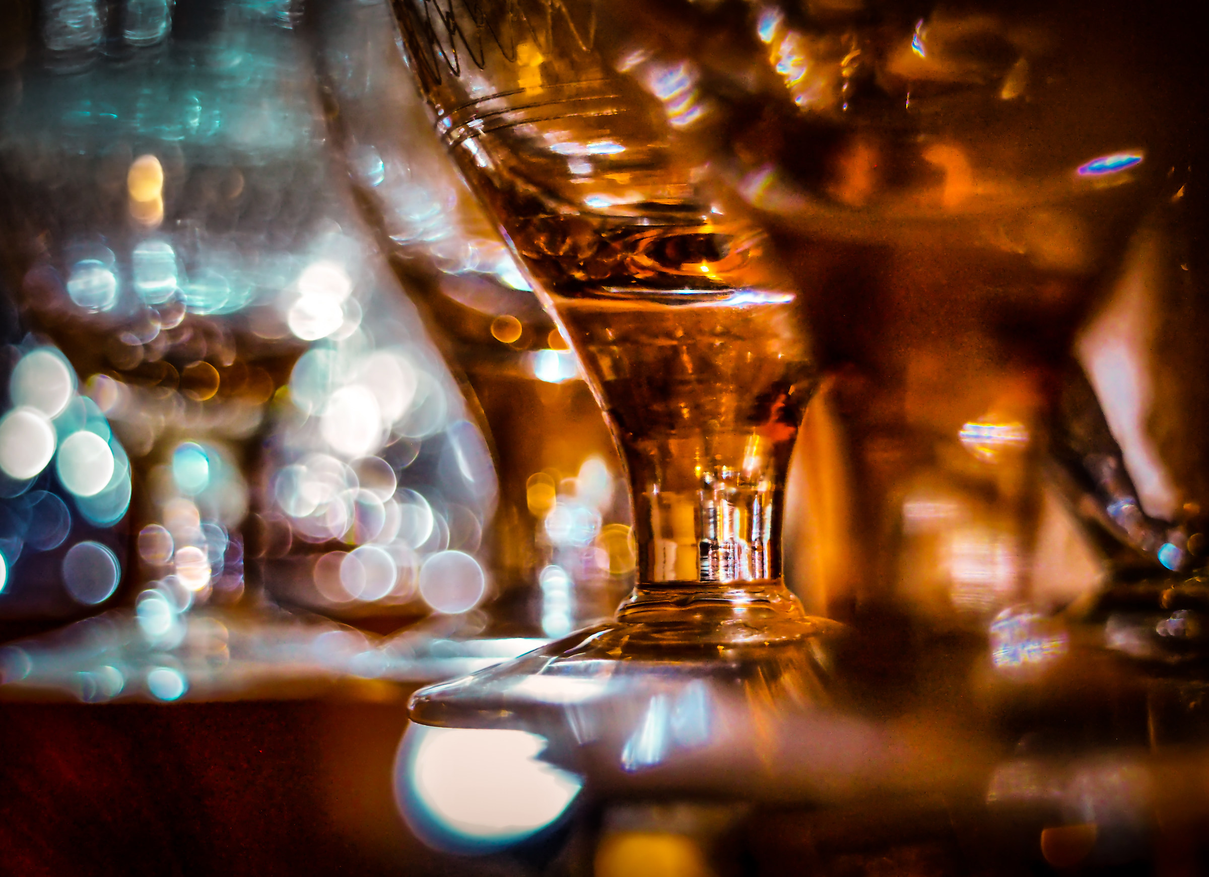 night, a bar, a glass