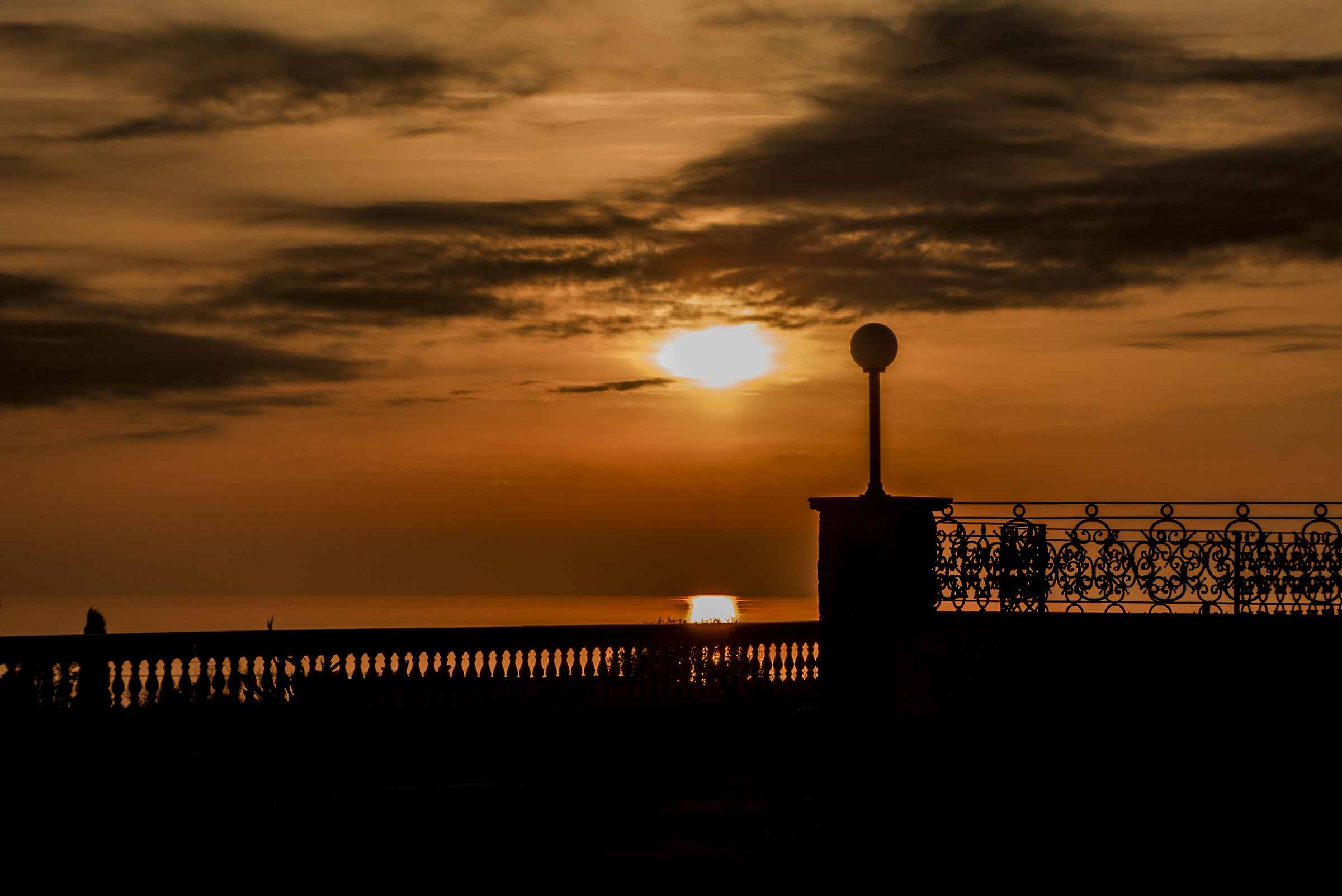 balustrade at sunset