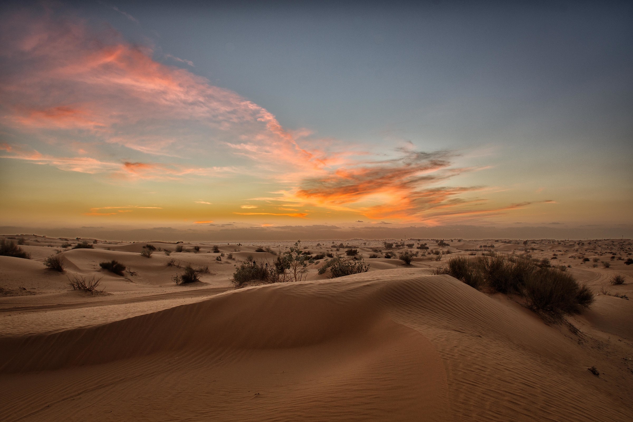 Dubai red desert sunset