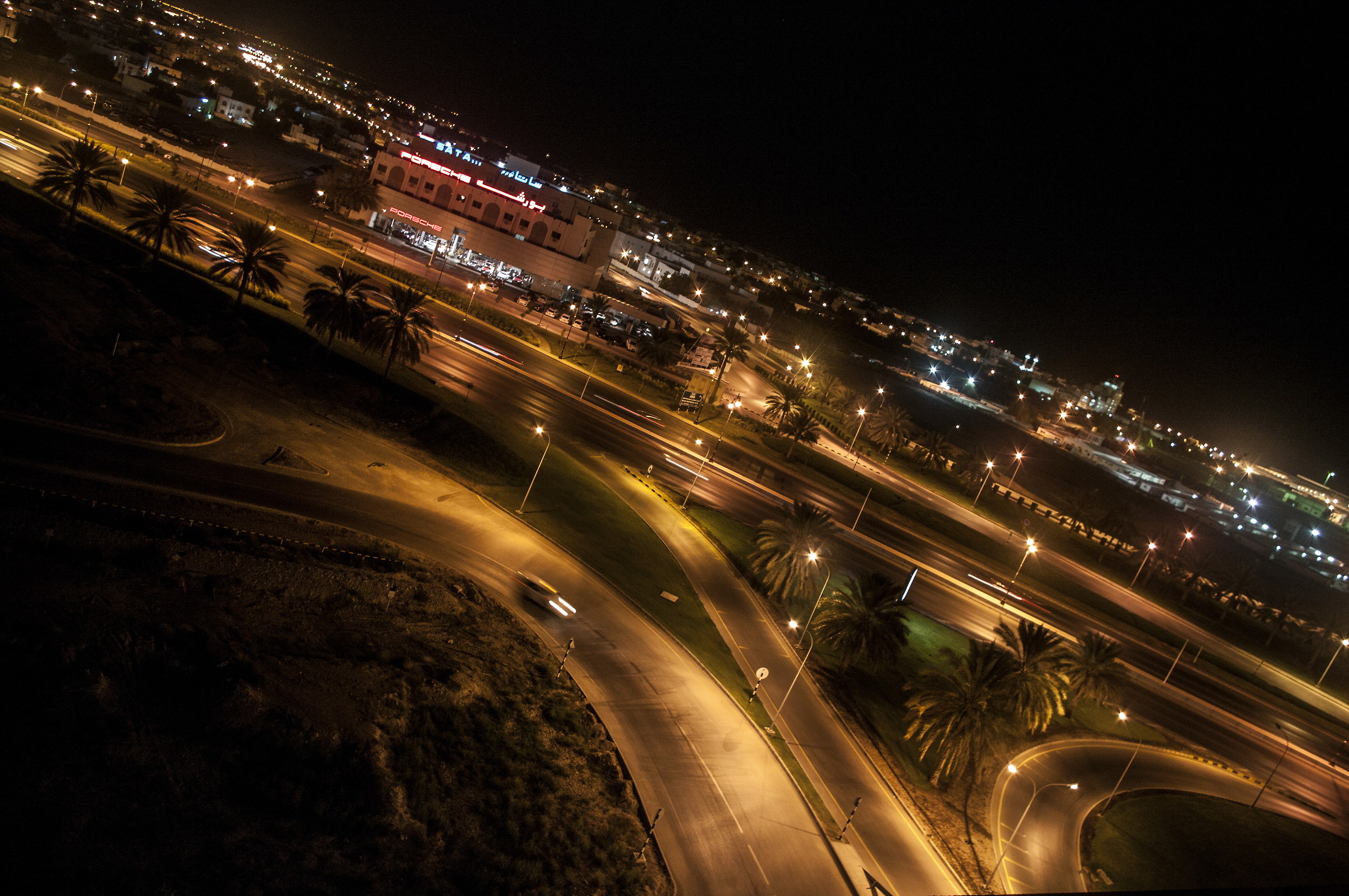 Nocturnal aerial view of the city