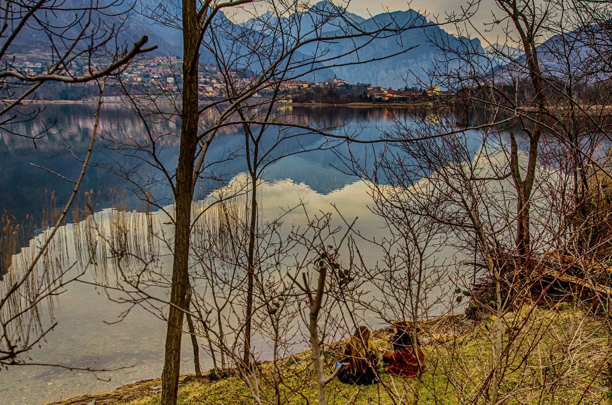 two friends at the lake