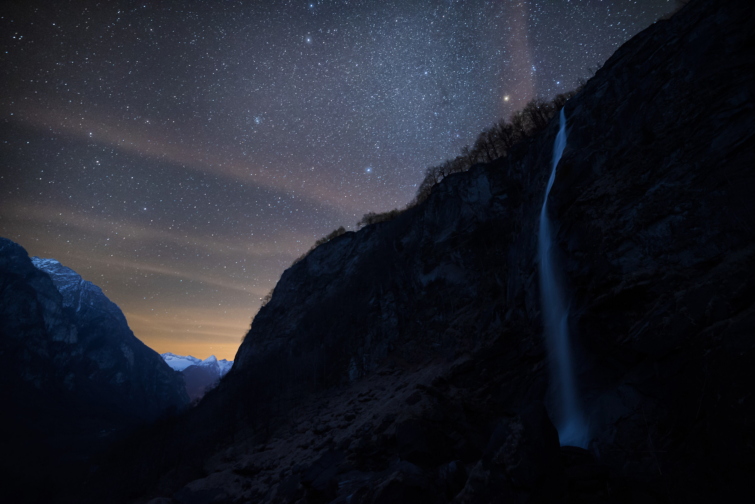 Foroglio waterfall by night