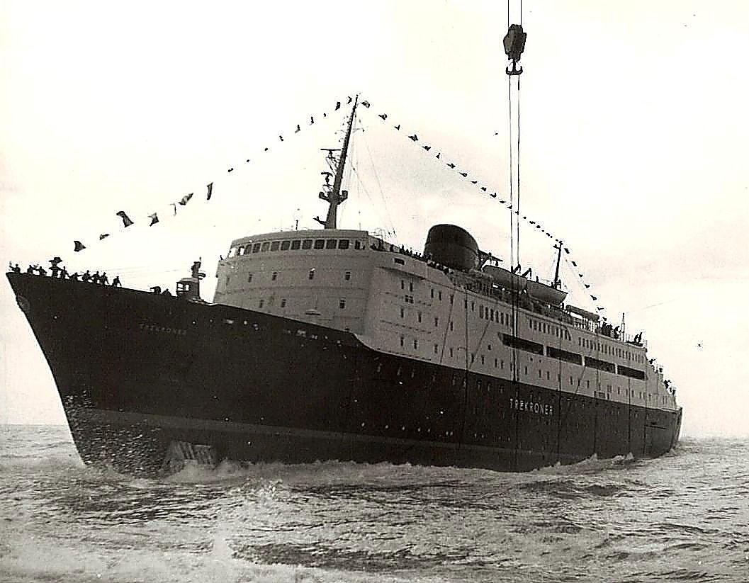 Launch of Trekroner ferry. Riva Trigoso March 27, 1970