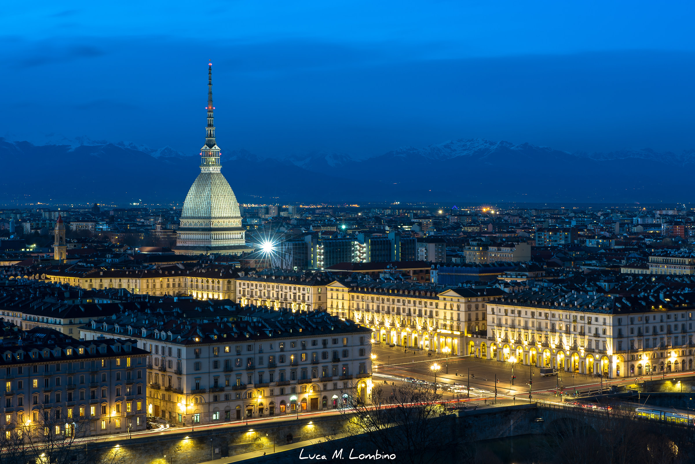Turin. panoramic evening during the blue hour.