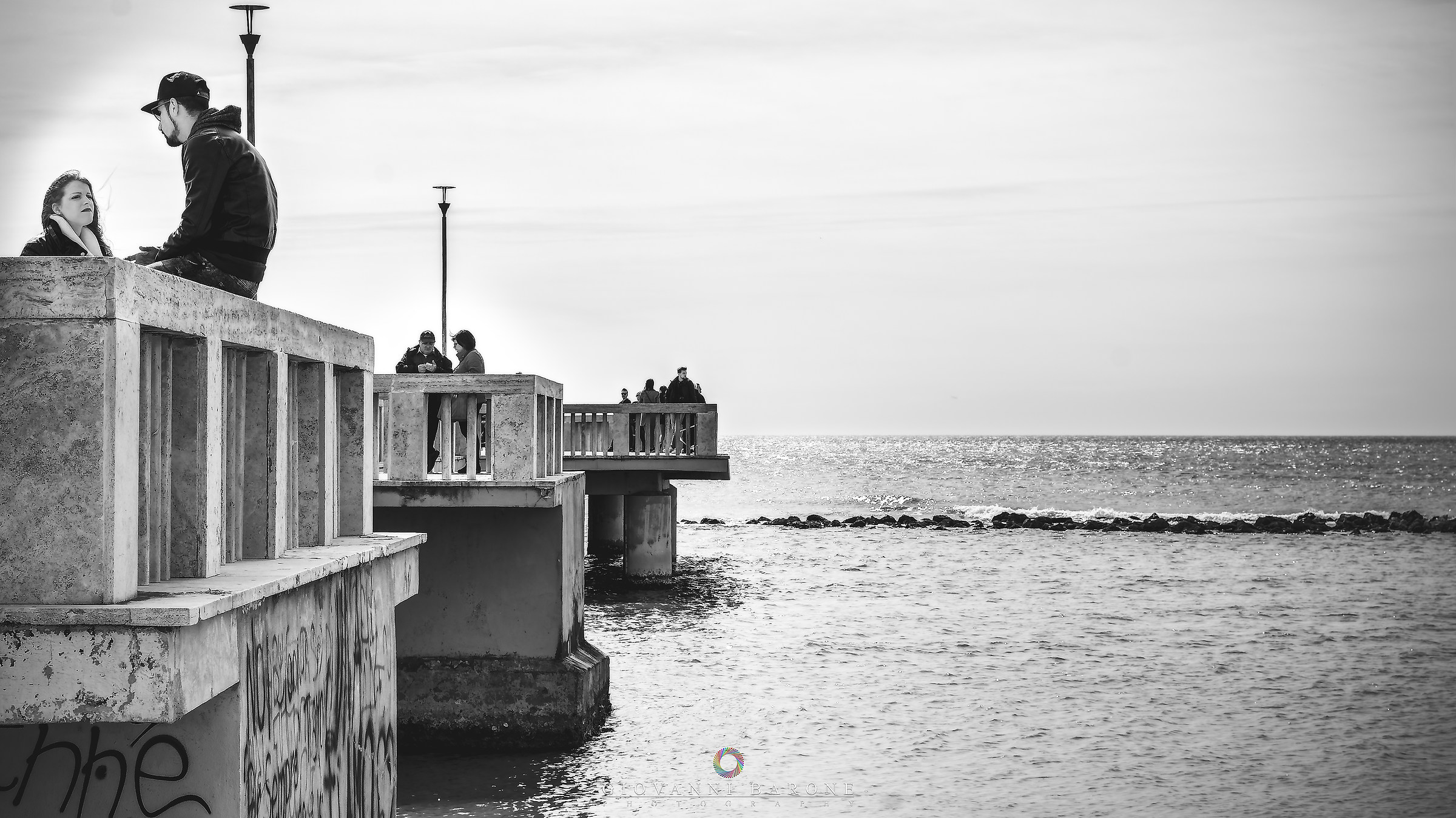 Life at the jetty of Ostia Lido.