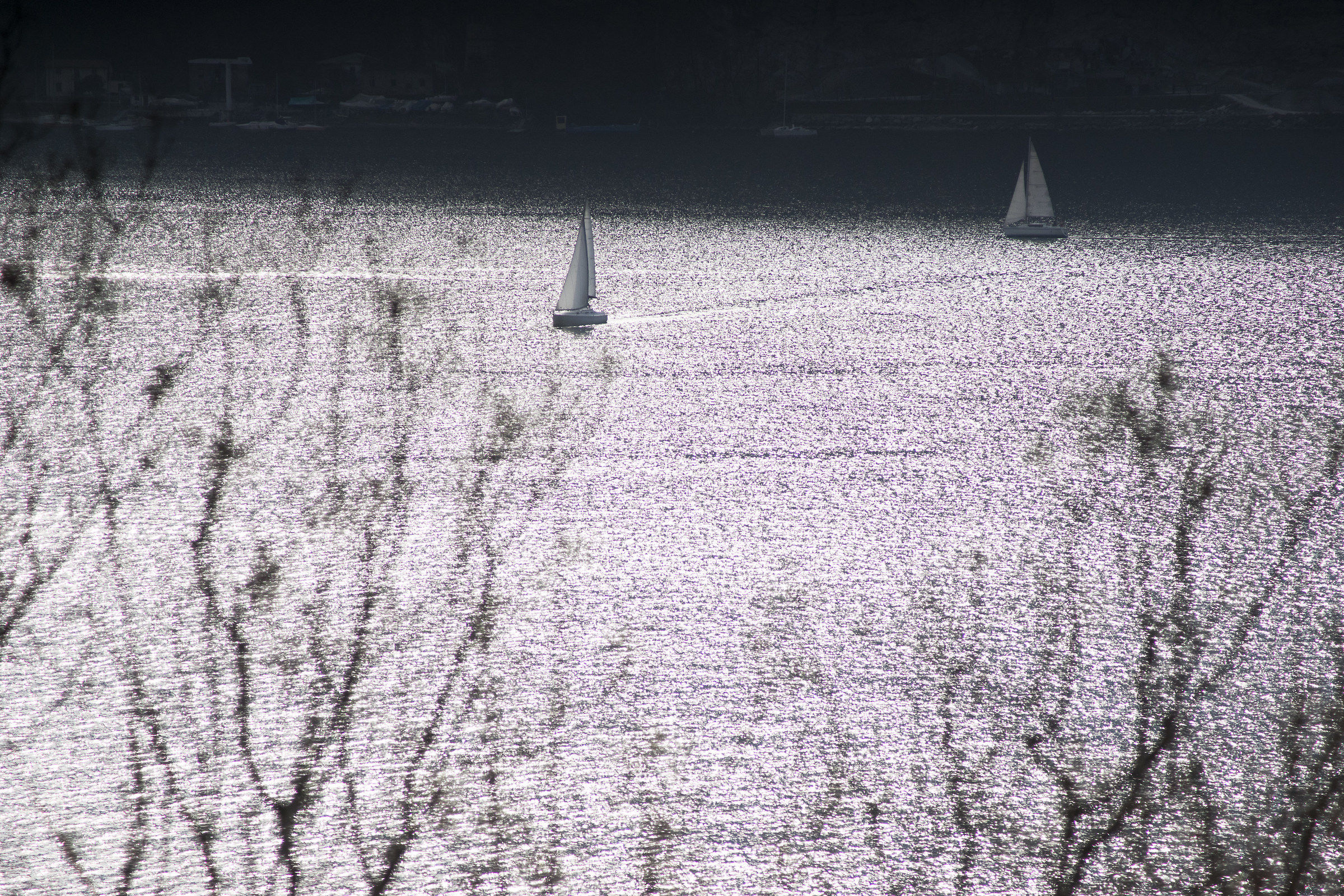 The boats in the middle of the lake