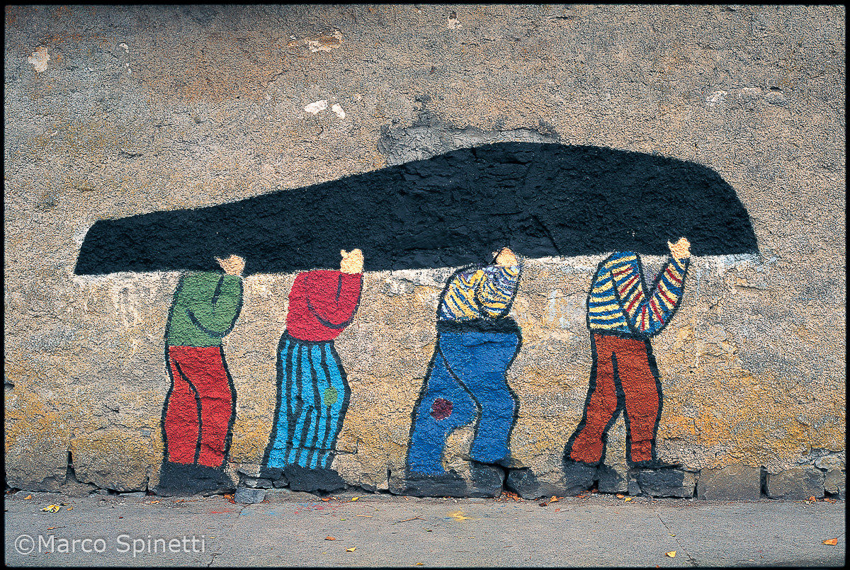 Ireland - Galway - Murals of fishermen at the harbor