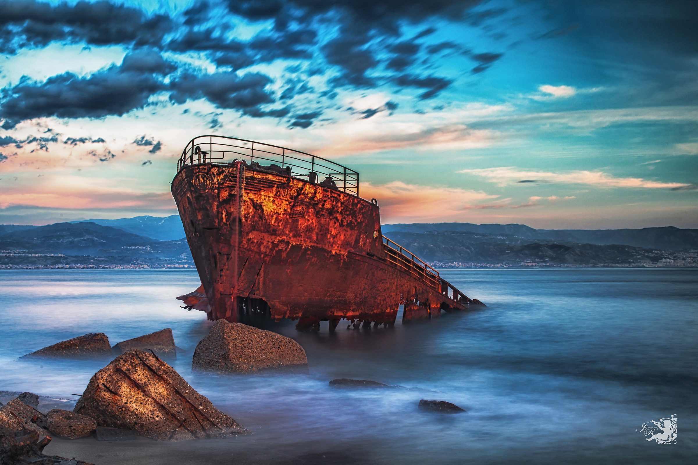 Wreck of the Camargue near the Strait of Messina
