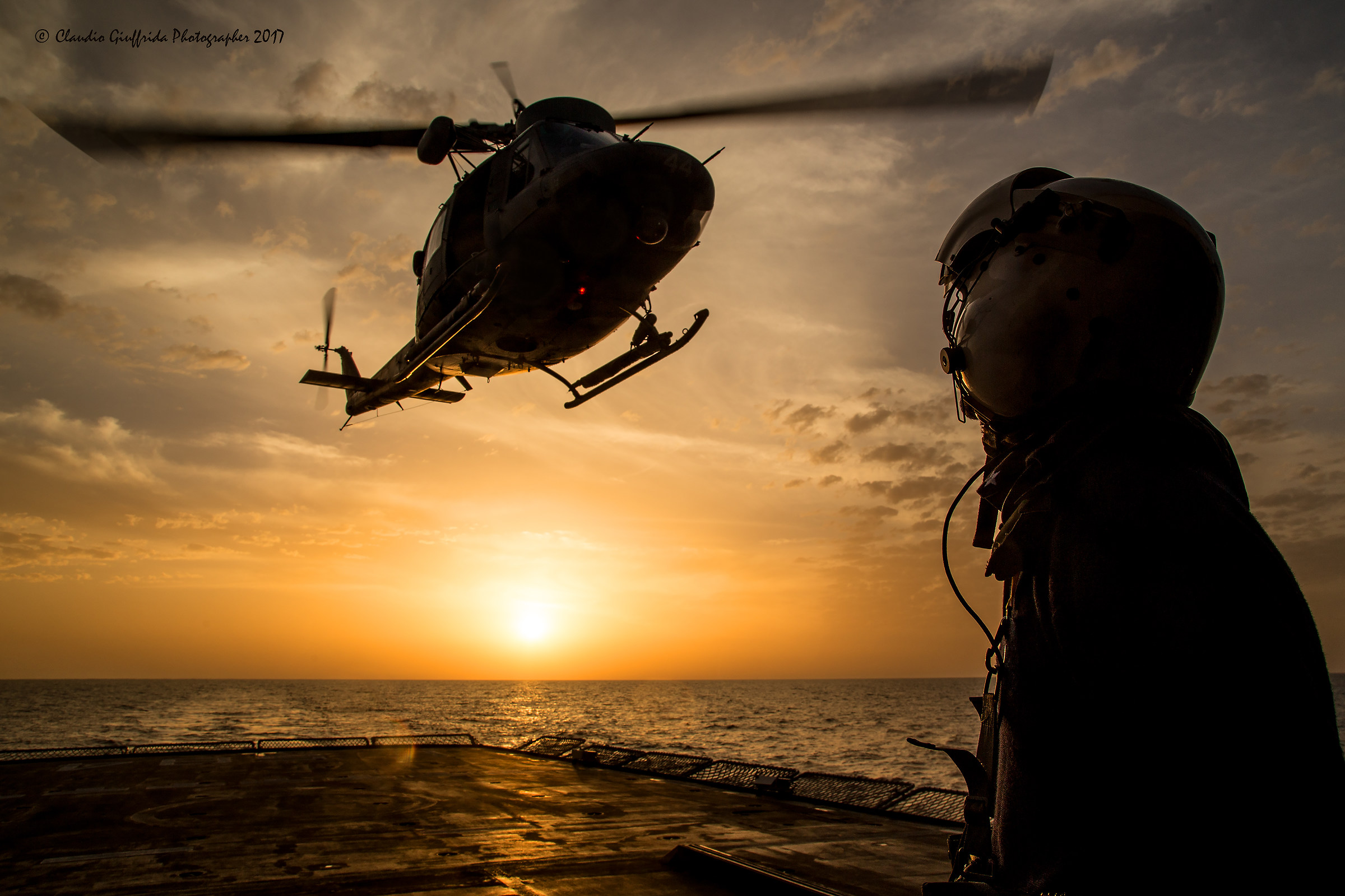 taking off at sunset