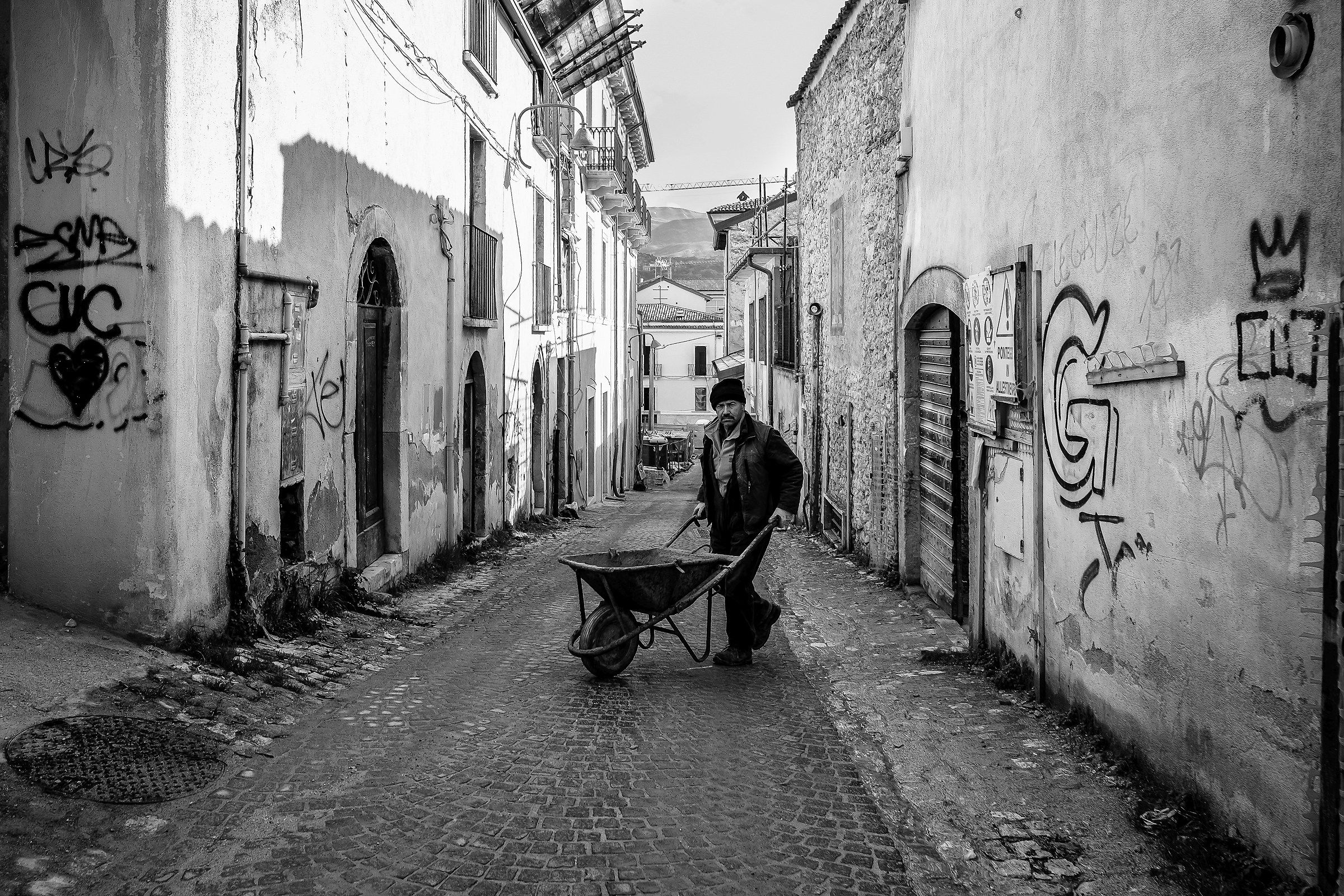 Worker in L'Aquila, April 3, 2017