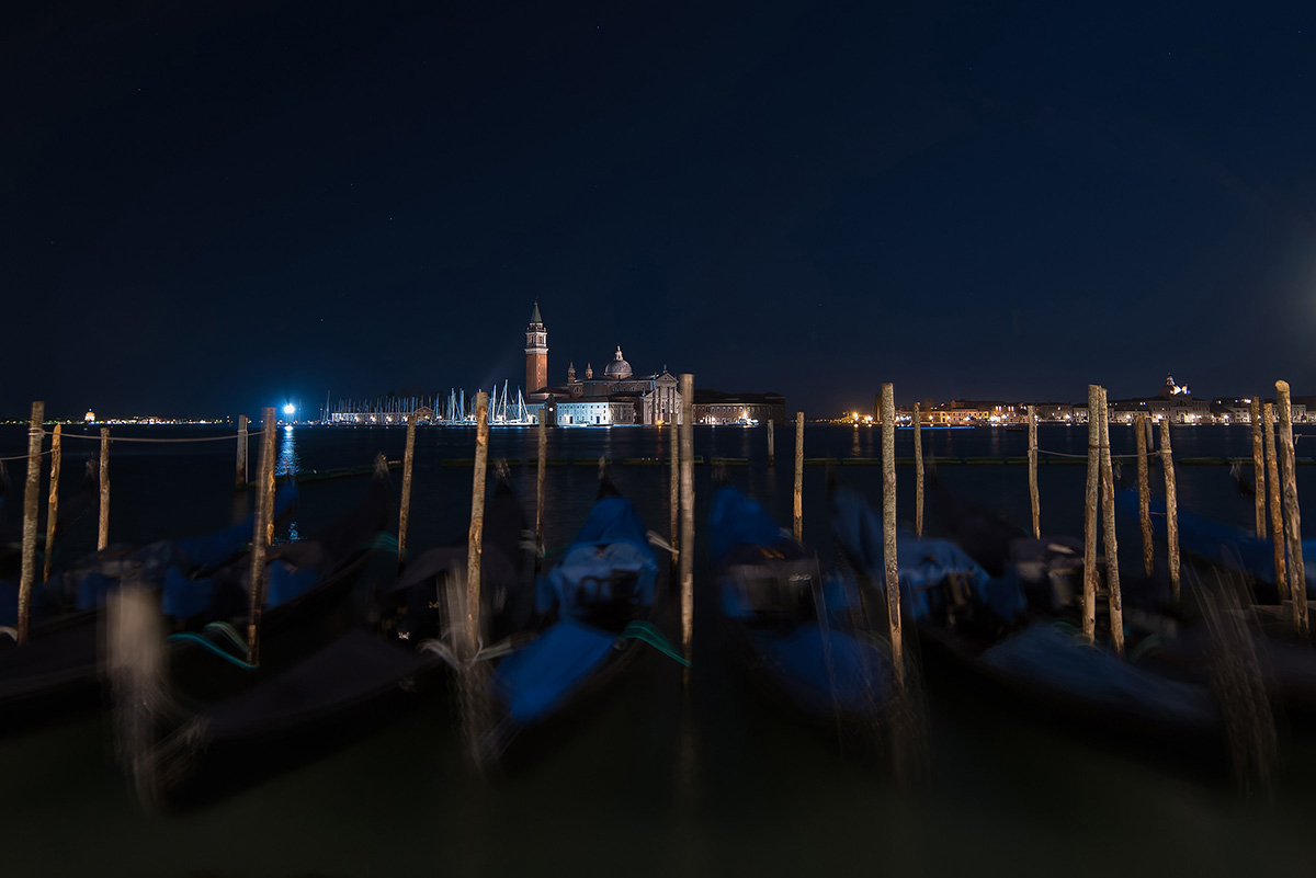 gondolas from Riva degli Schiavoni with on the San Gi backgr...
