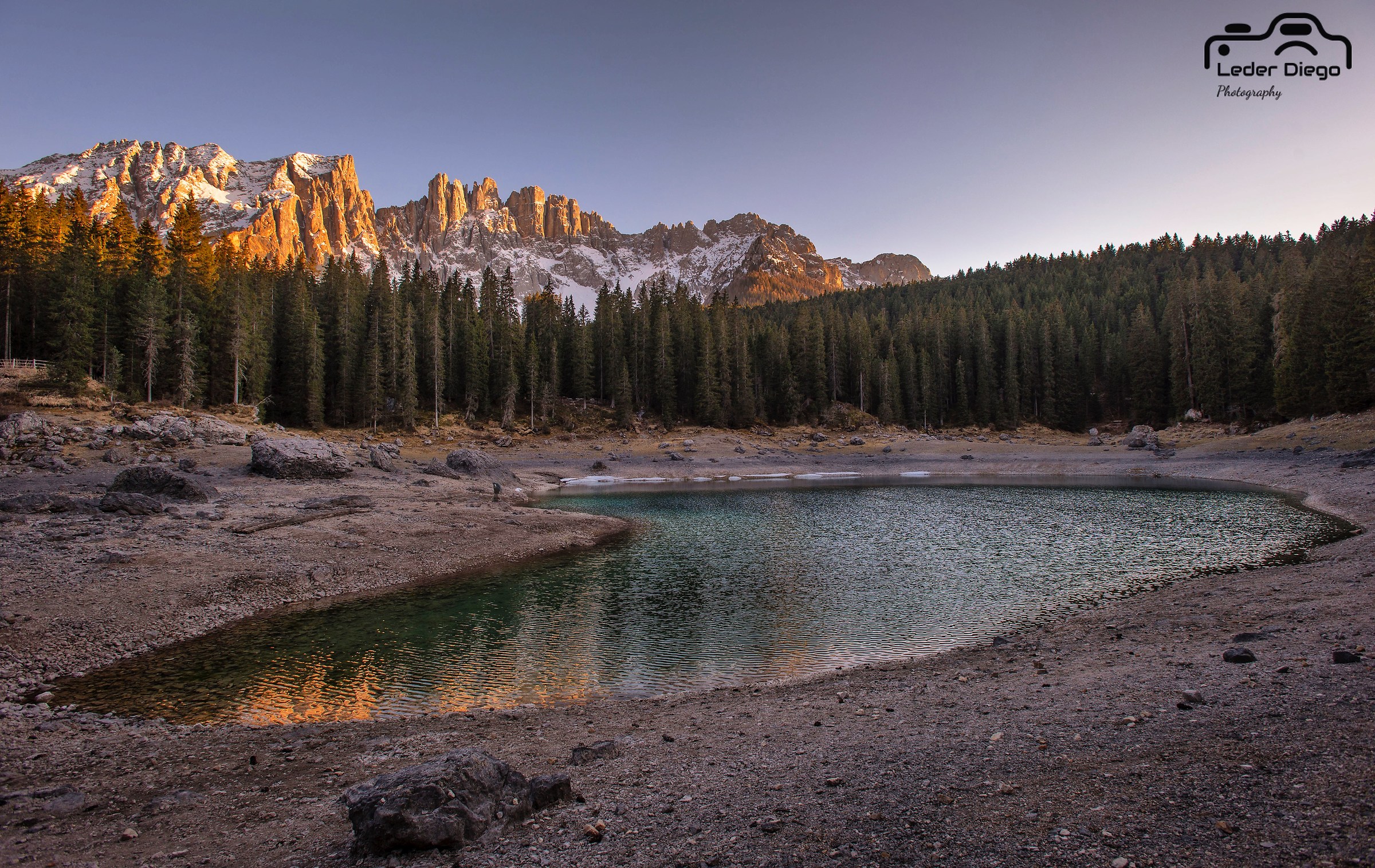 Sunset on the Carezza lake