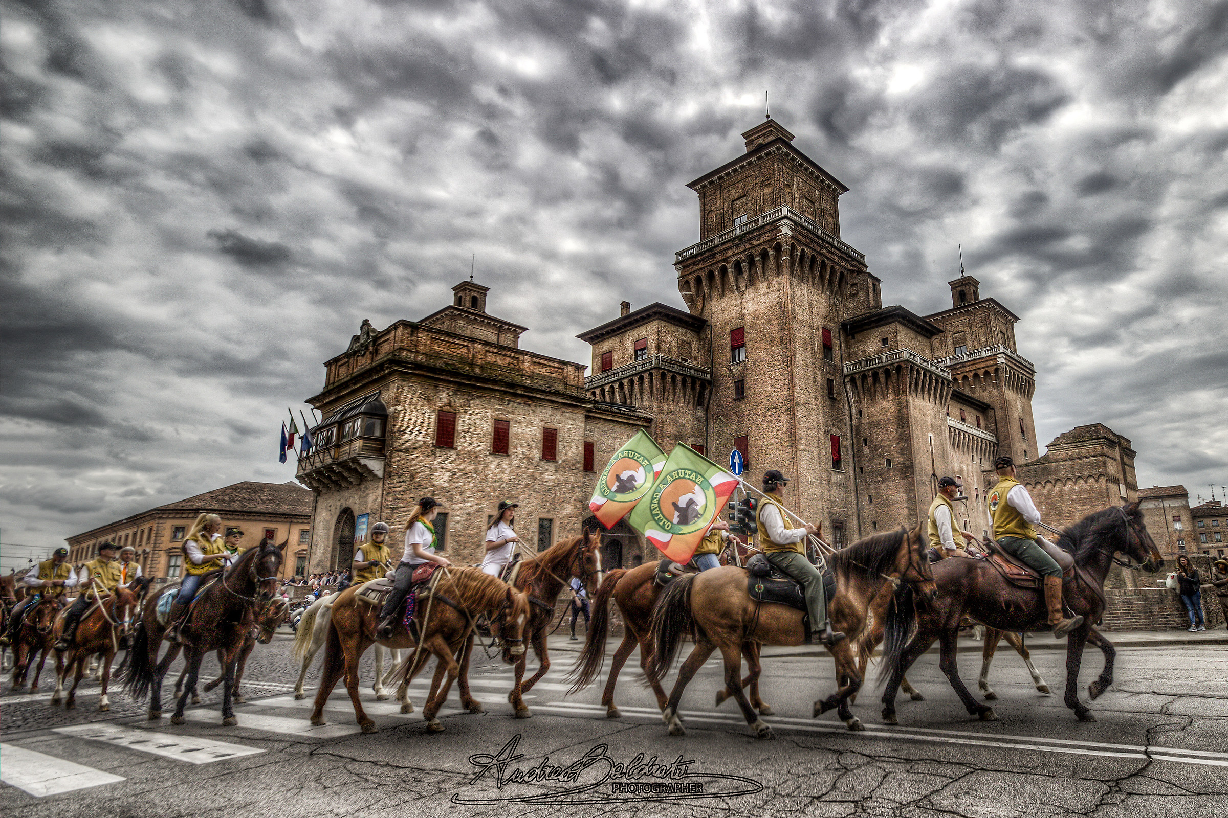 Ferrara Castle with a parade of Nature Horse