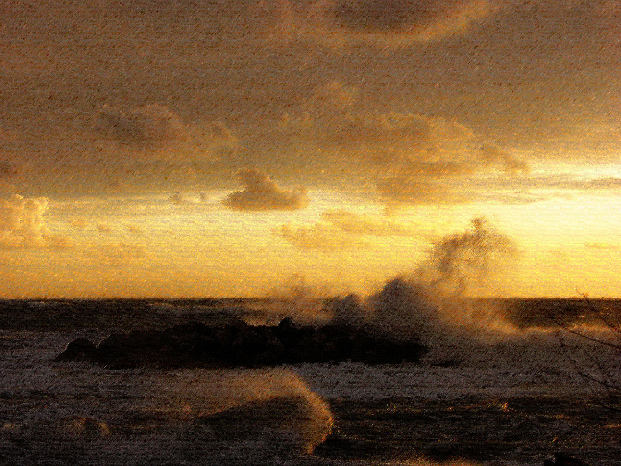 Rough sea at sunset