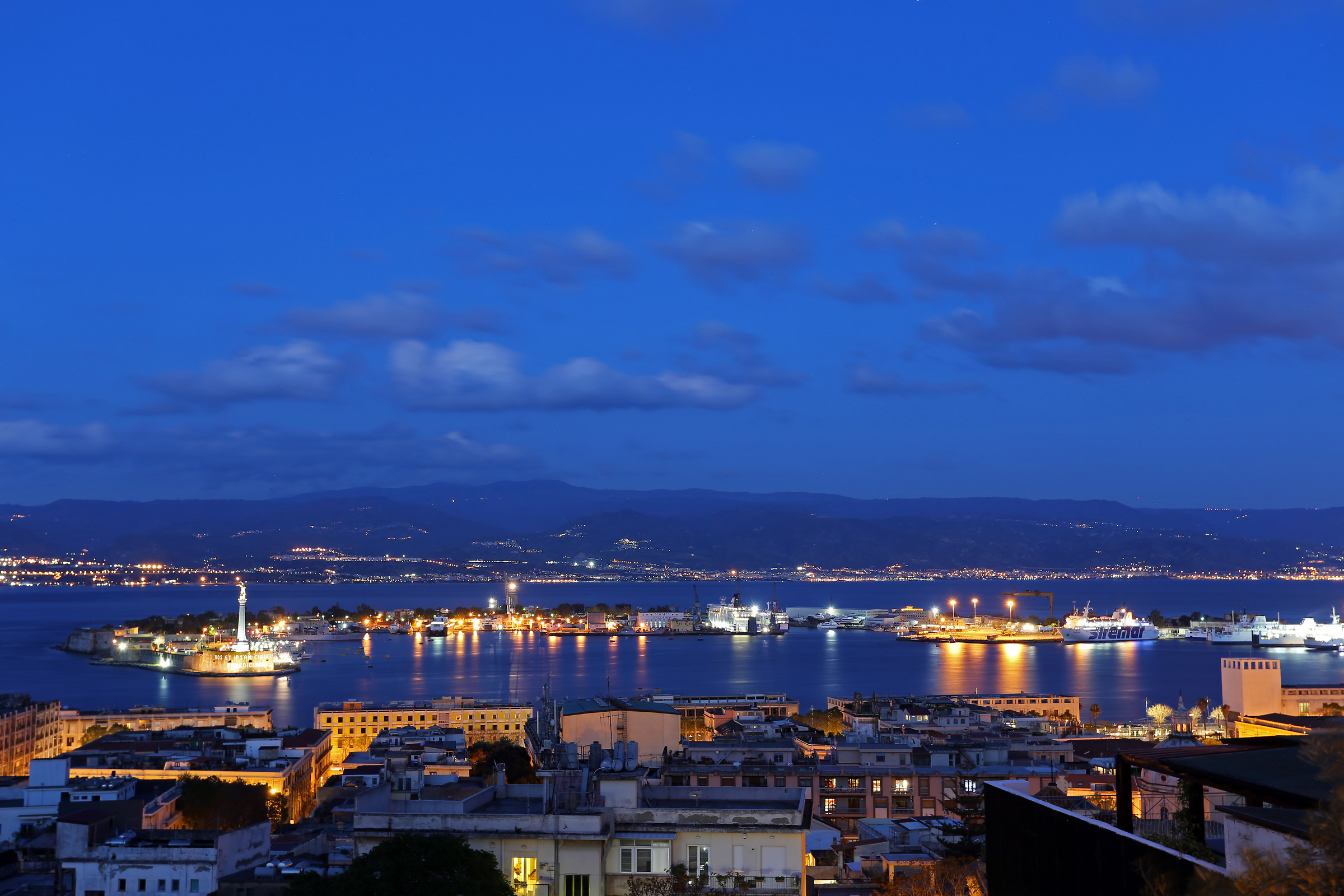 Port and Strait of Messina at the blue hour