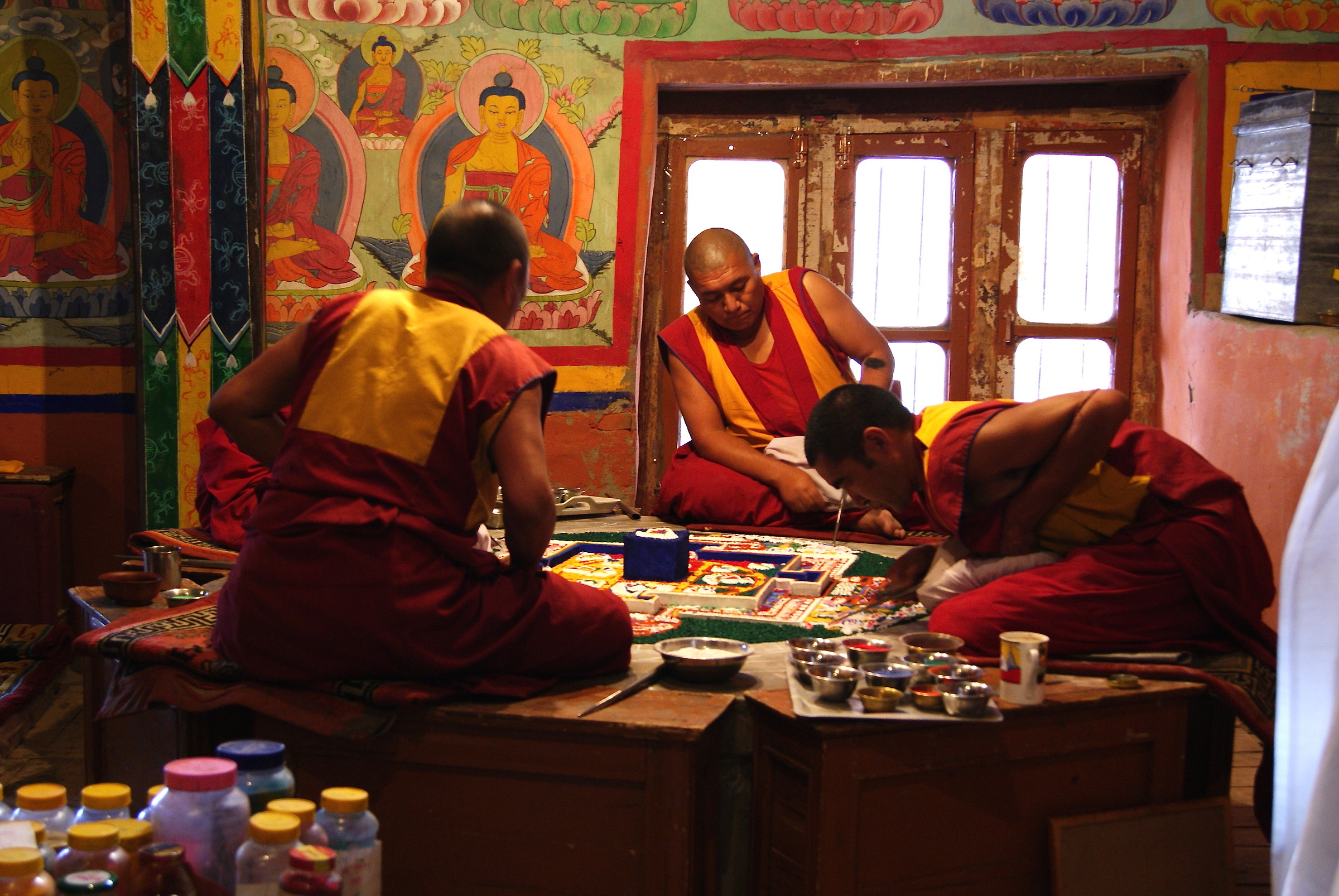 Monks from the Samtangling Monastery prepare a Mandal