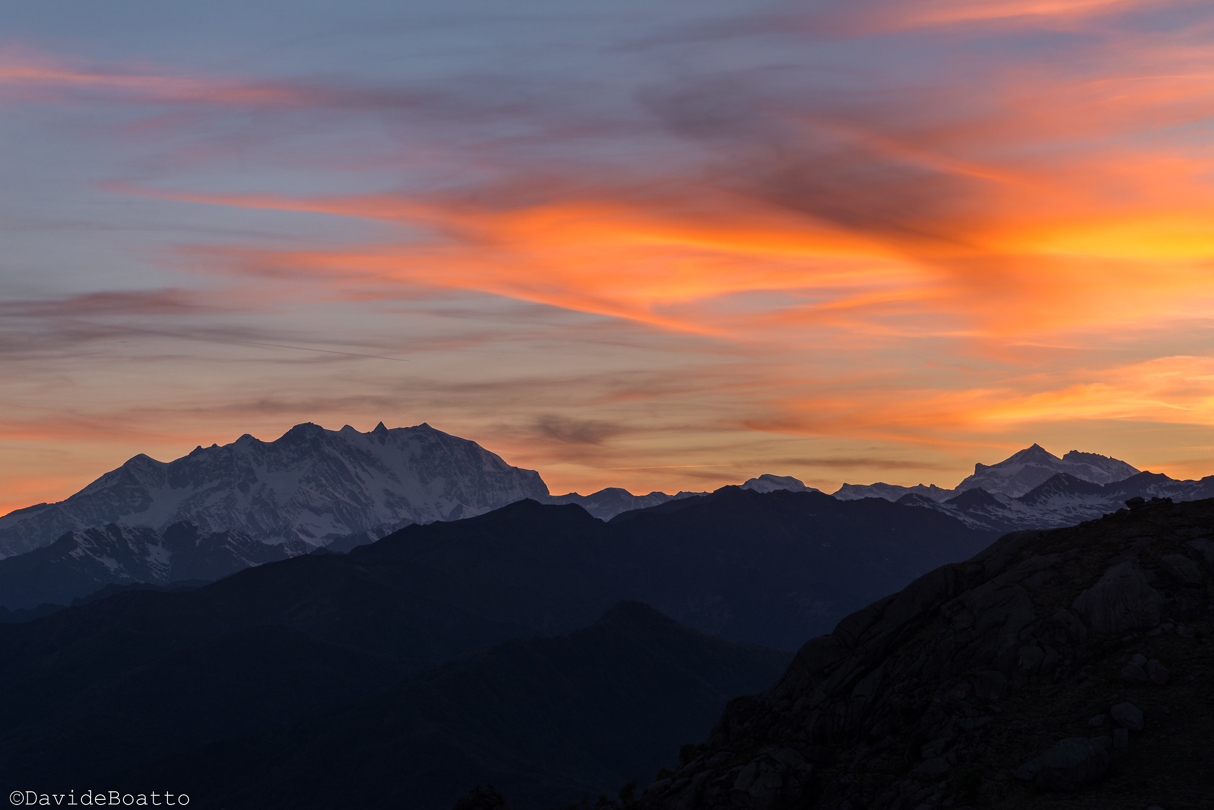 Monterosa and Strahlhorn at sunset