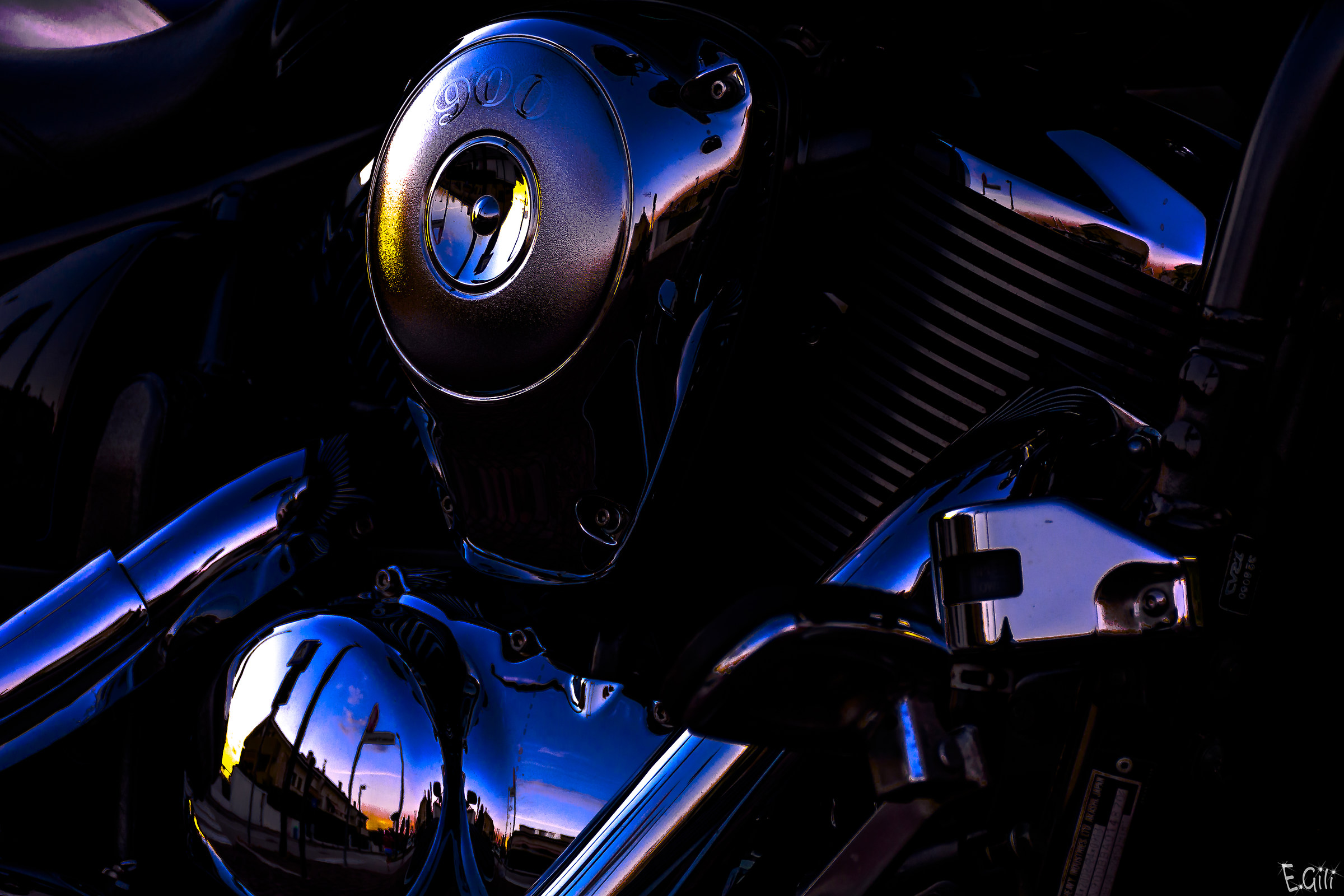 Urban sunset on custom bike