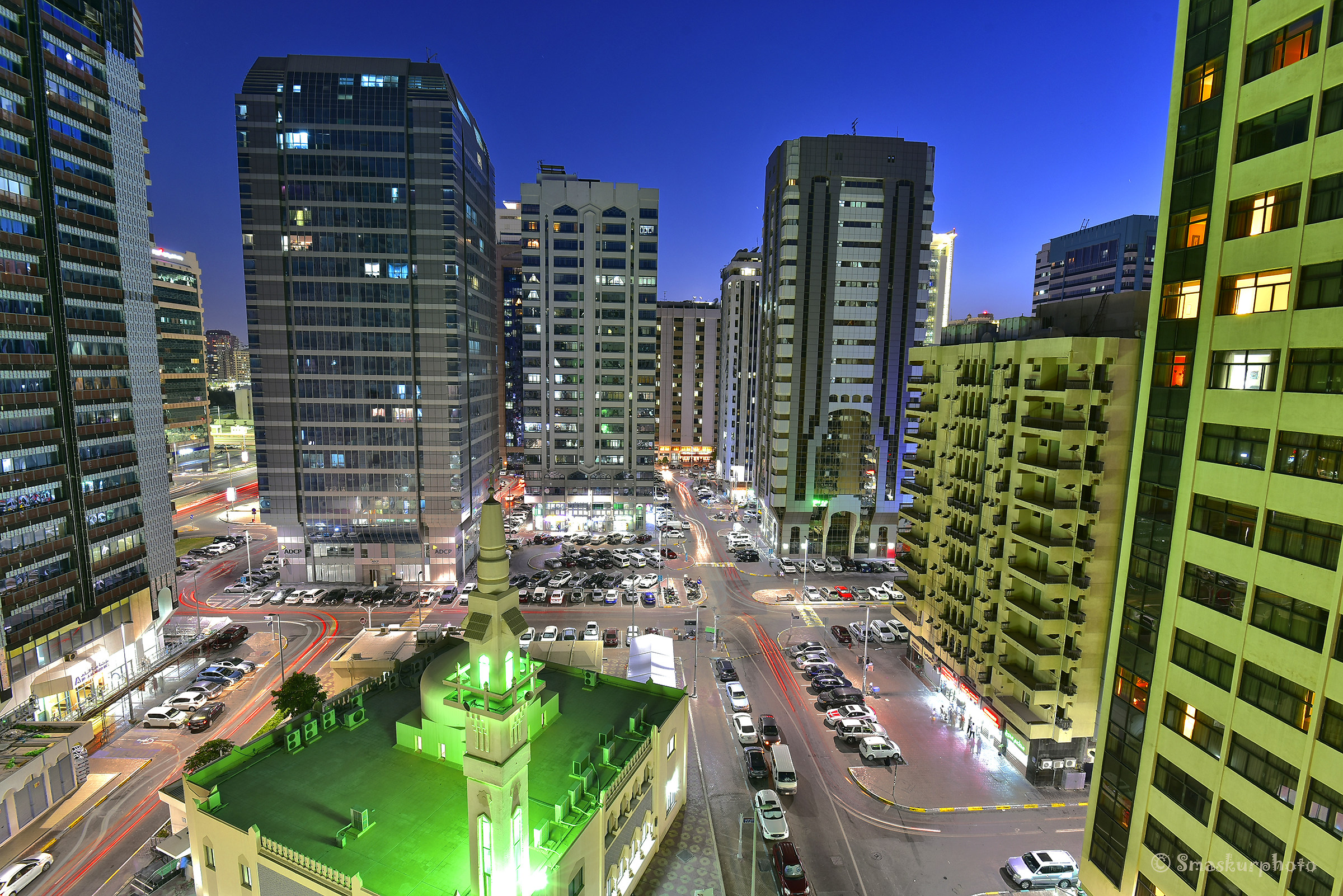 urban city TCA at dusk, Abu Dhabi.