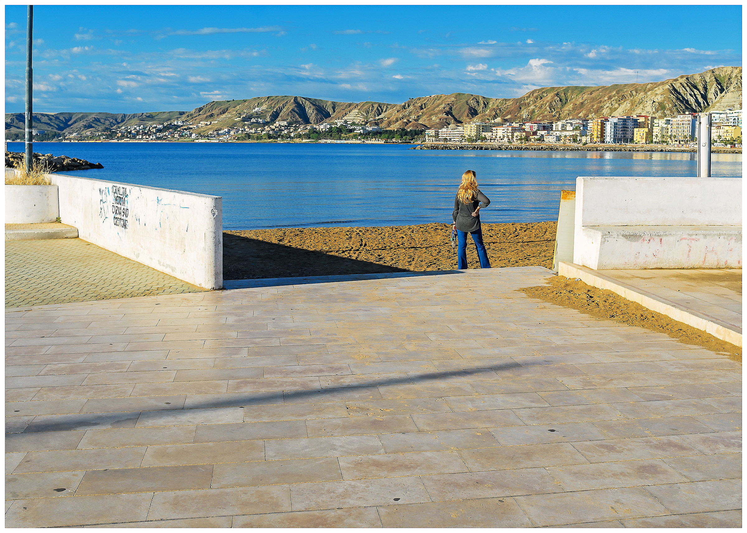 Blue jeans and blond sand!