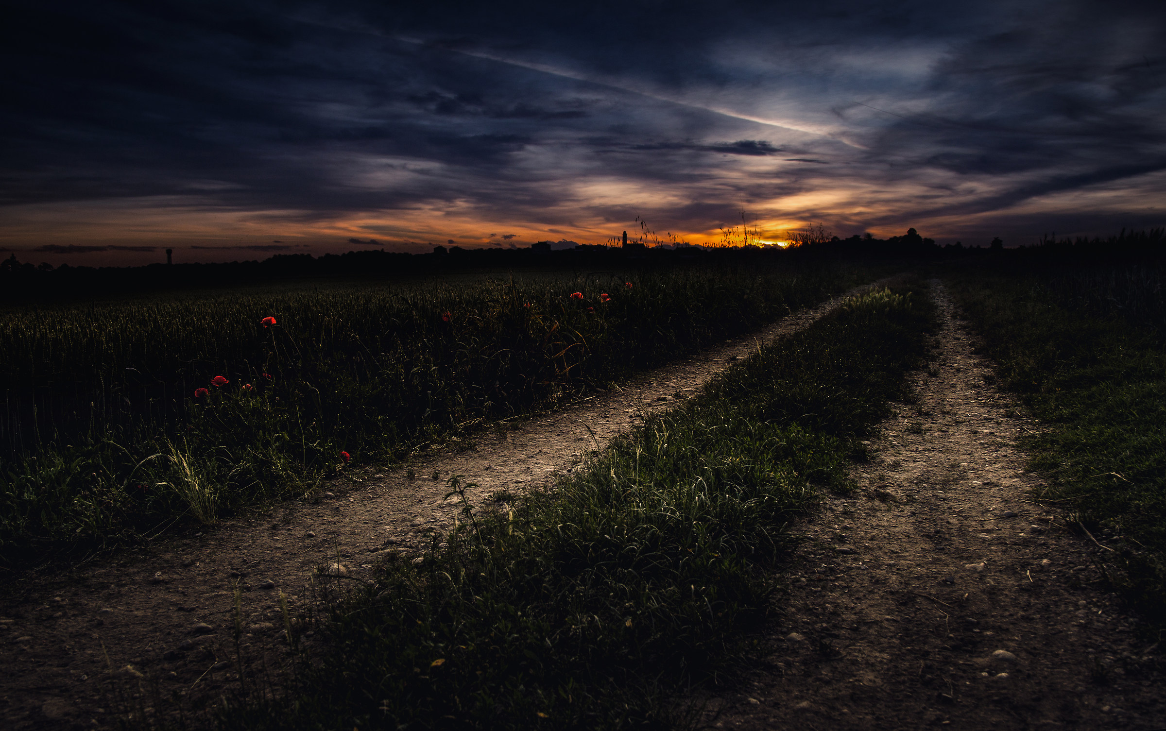 Country road at sunset