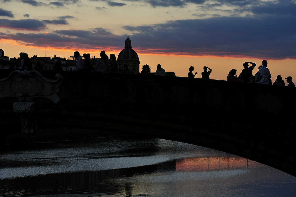 Tourists on the Ponte San Niccolo in Florence