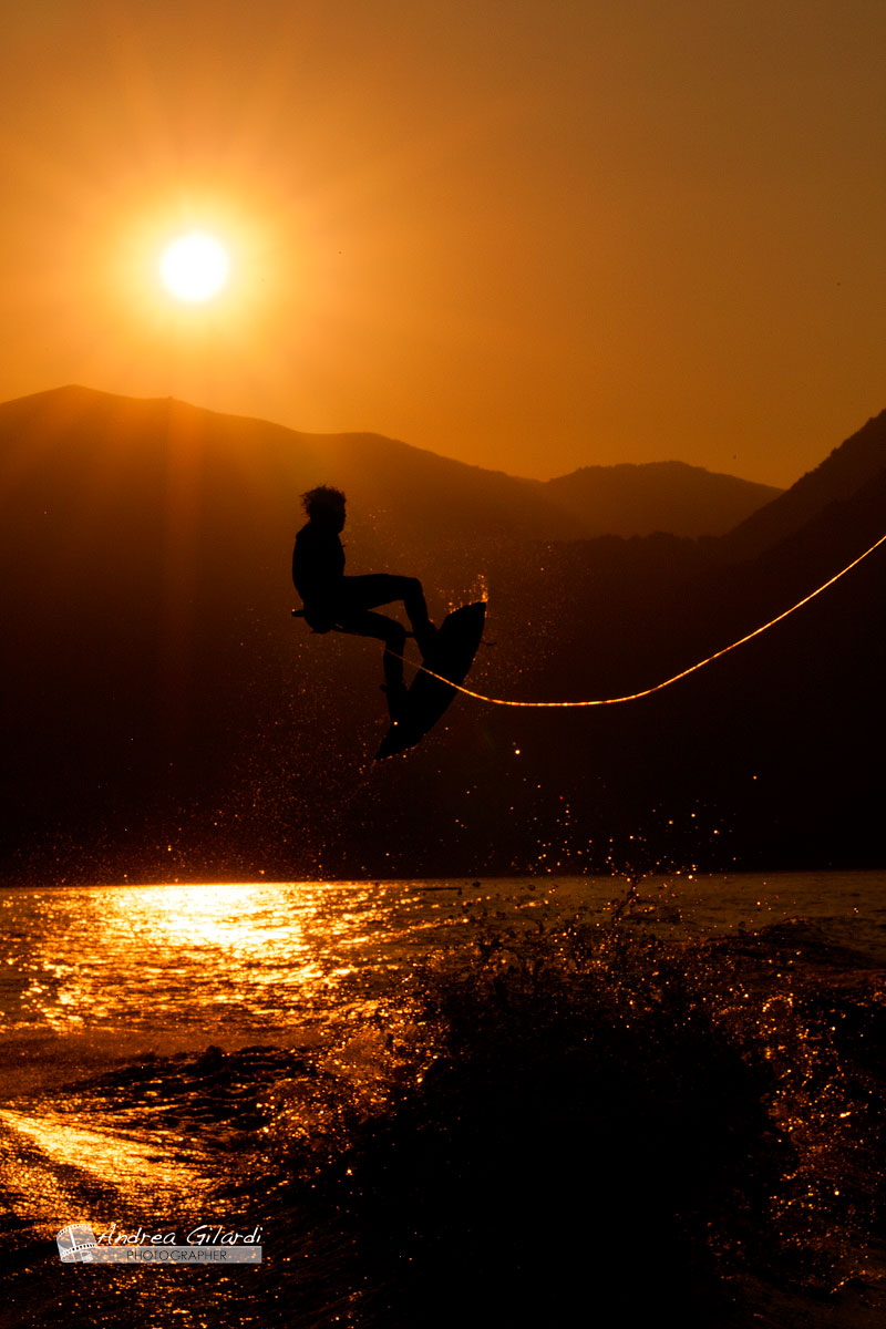 Wakeboarding at sunset