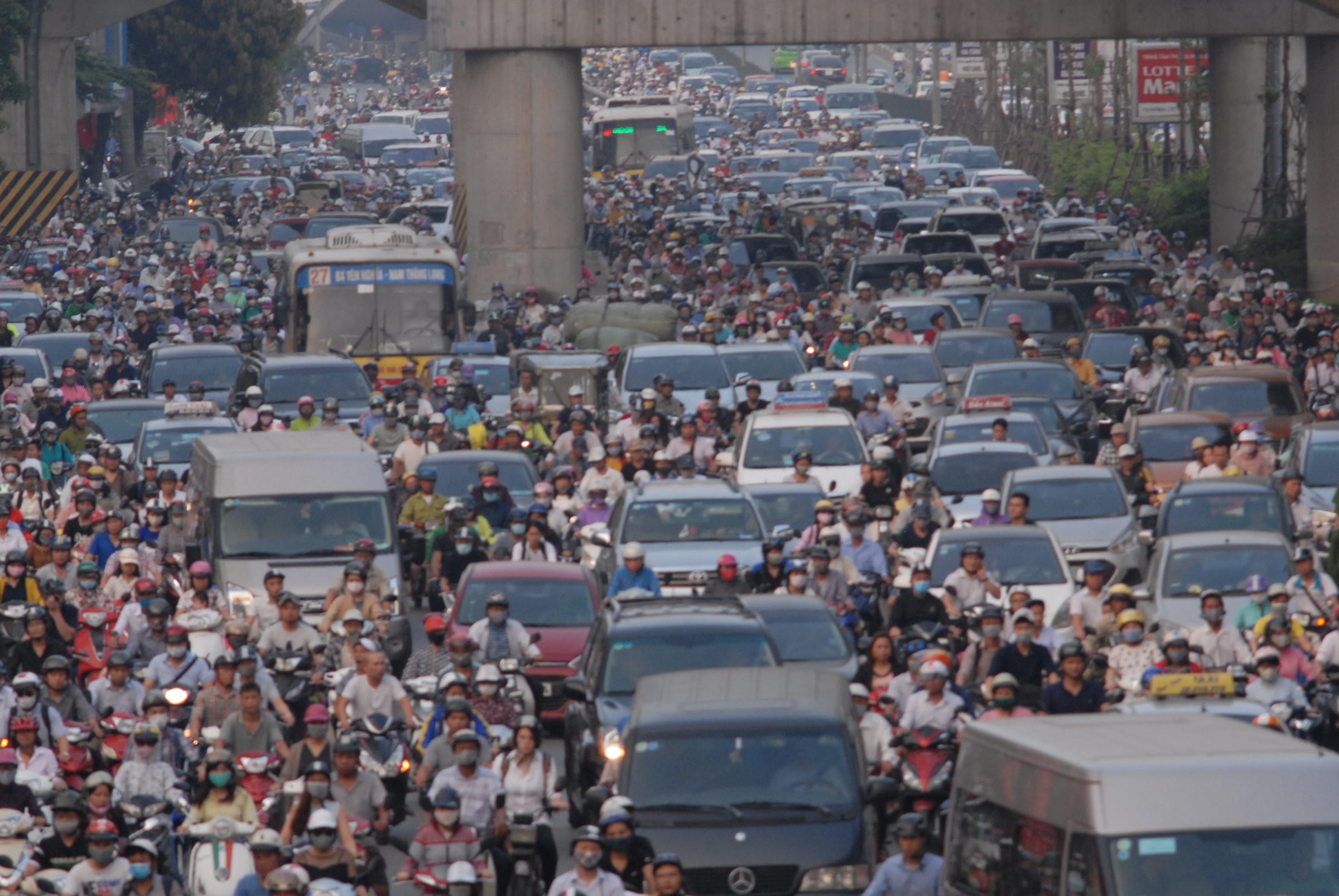 Hanoi city in a noon traffic jam