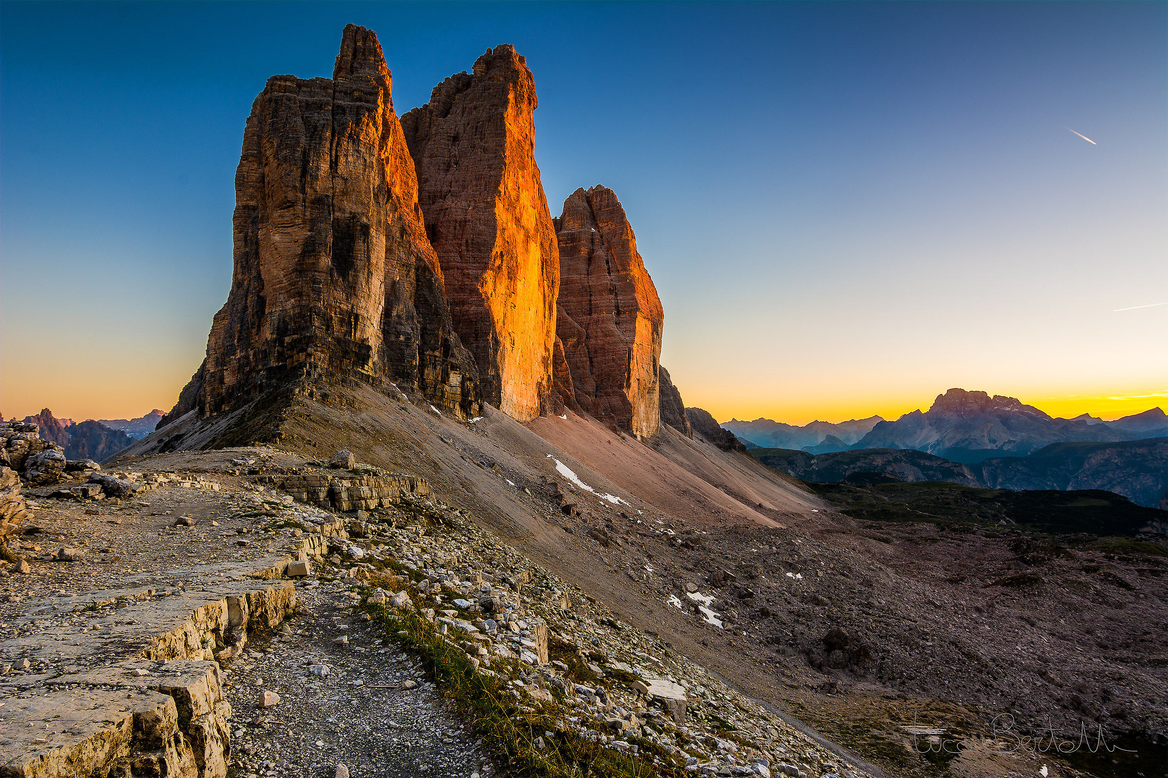 Last Light Brushes on the Three Peaks of Lavaredo